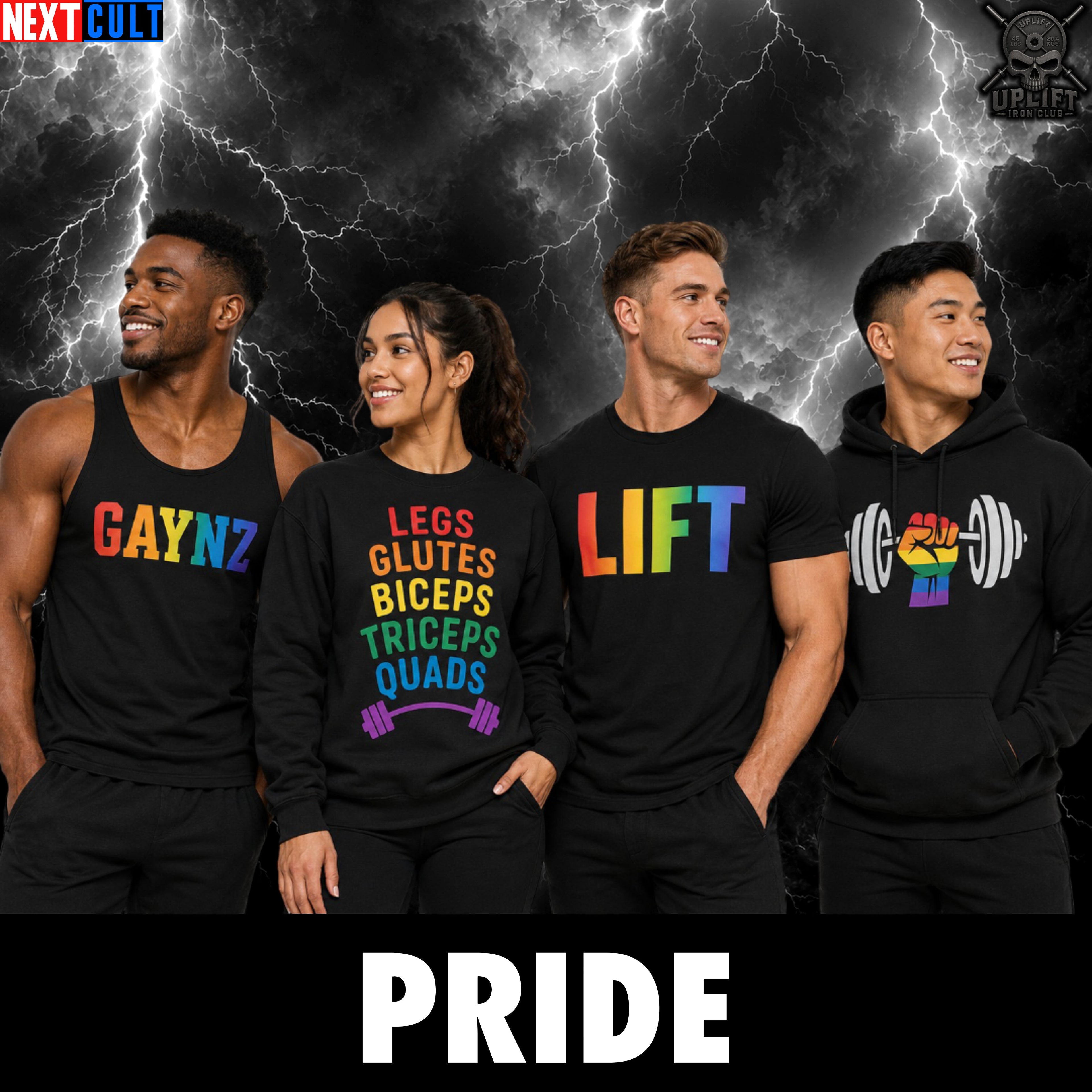 Pride gym shirts, LGBTQ+ workout hoodies, fitness tank tops, and bold gym apparel for lifters from Next Cult Brand