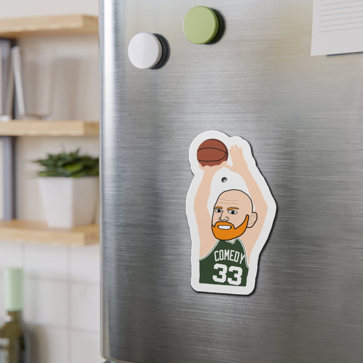 Bill Burrd Boston Celtics Larry Bird Bill Burr Magnet 5" x 5" Die-Cut 1 pc Magnets Basketball Bill Burr Boston Celtics Monday Morning Podcast NBA Podcasts Stand-up Comedy Printify