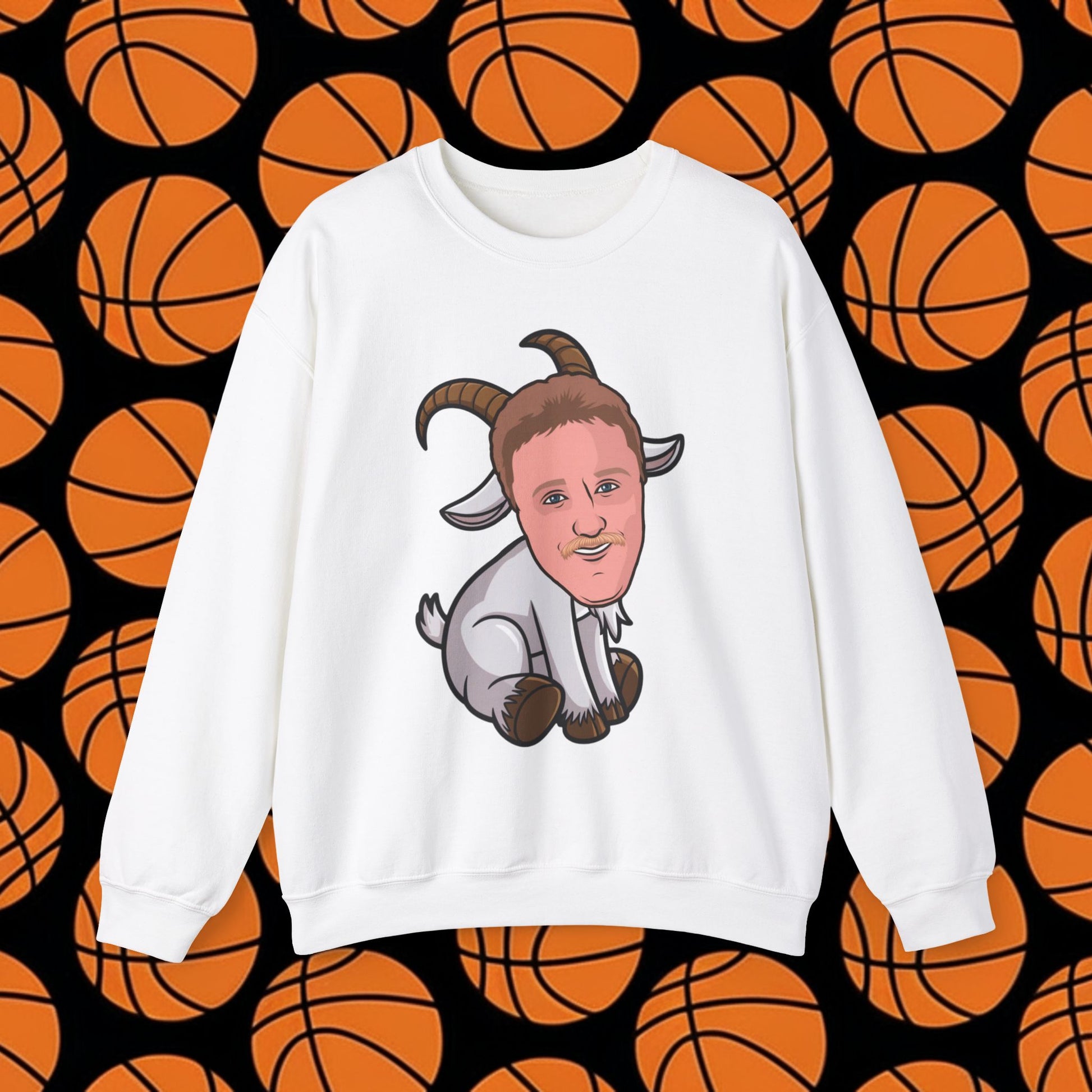 Larry Bird G.O.A.T. Sweatshirt - Funny Basketball Meme Jumper - Greatest of All Time Pullover for Basketball Fans - Perfect Gift for Larry Bird Fans White Sweatshirts Basketball Boston Celtics G.O.A.T. Larry Bird NBA Printify