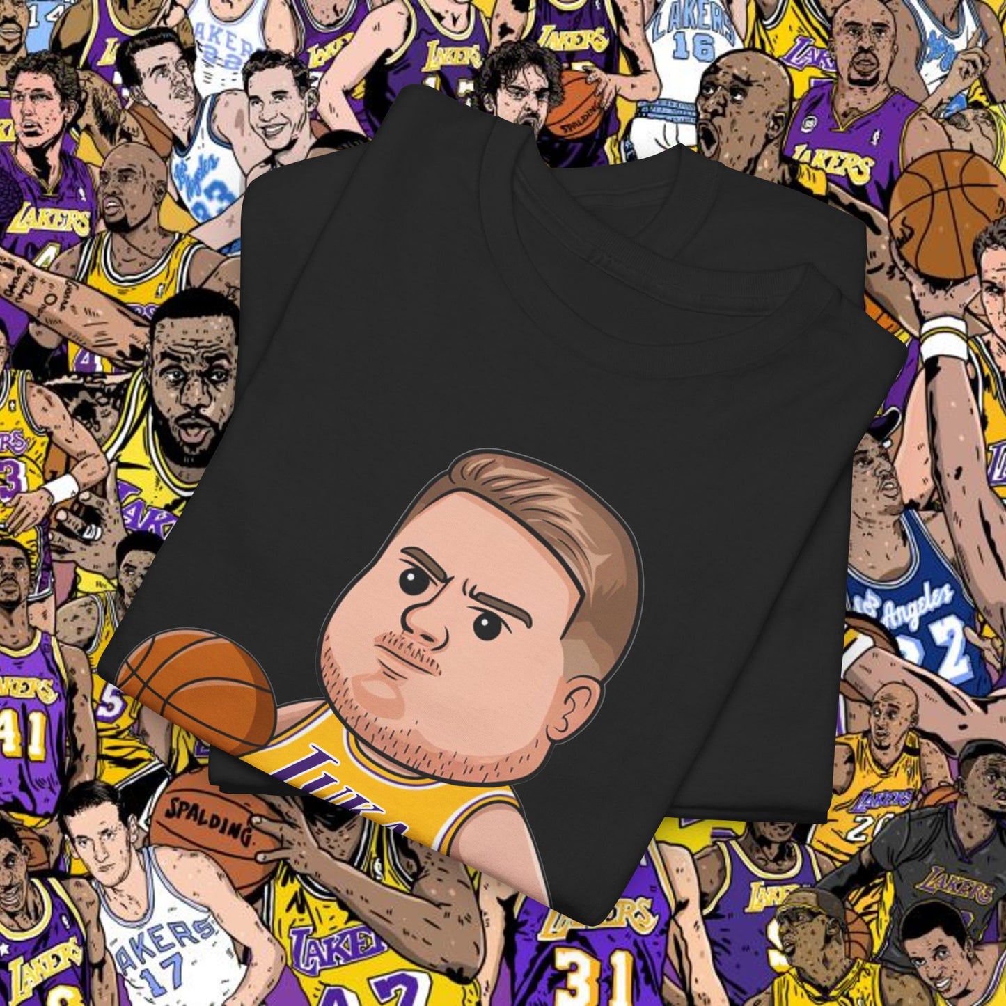 Fat Luka Doncic Los Angeles Lakers NBA Basketball Funny Meme Cartoon Unisex Heavy Cotton Tee T-shirts Basketball Los Angeles Lakers Luka Doncic NBA Printify