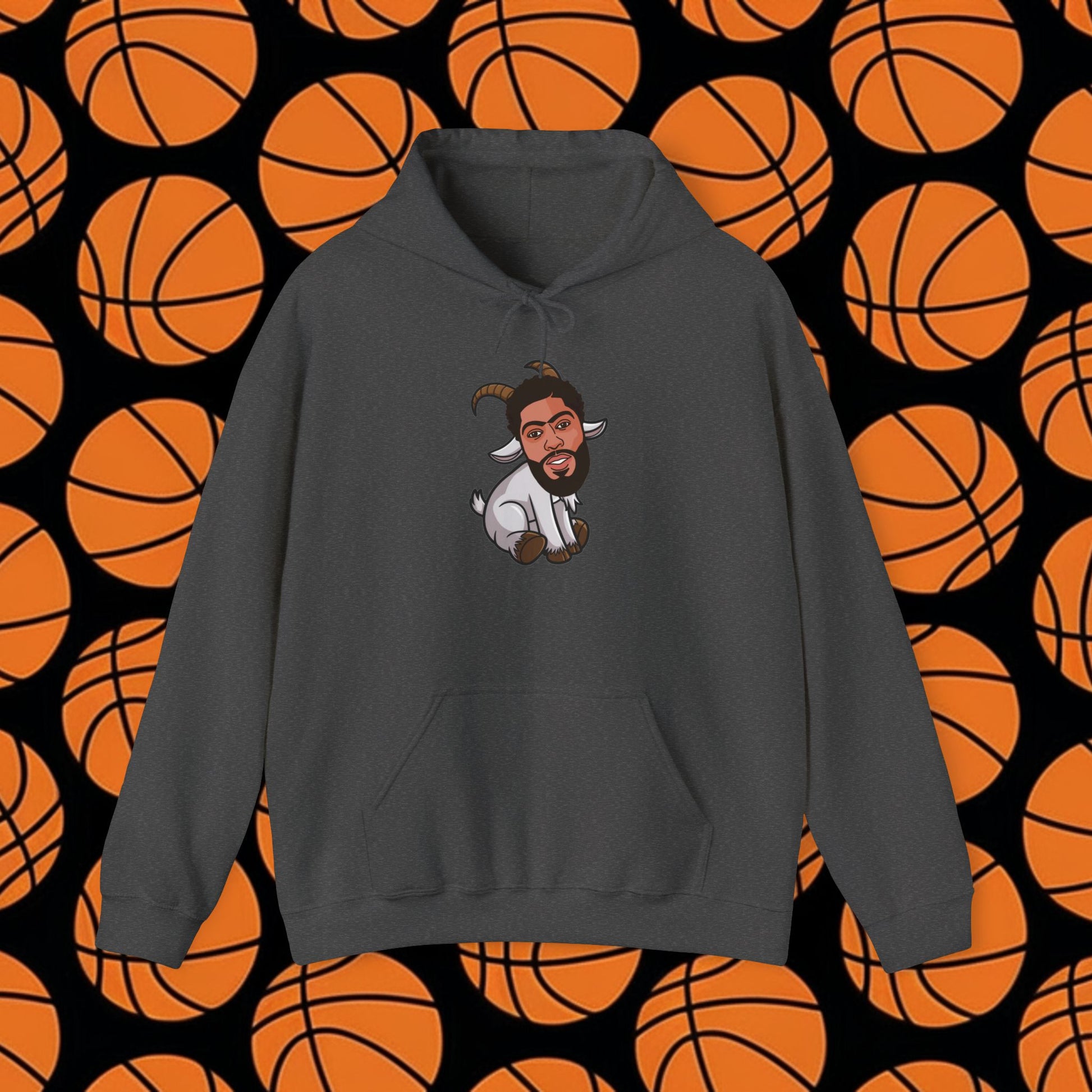 Anthony Davis GOAT Hoodie - Funny Unibrow Basketball Meme Sweatshirt - Greatest of All Time Pullover for Basketball Fans - Perfect Gift for AD Fans Dark Heather Hoodies Anthony Davis Basketball Dallas Mavericks G.O.A.T. NBA Printify