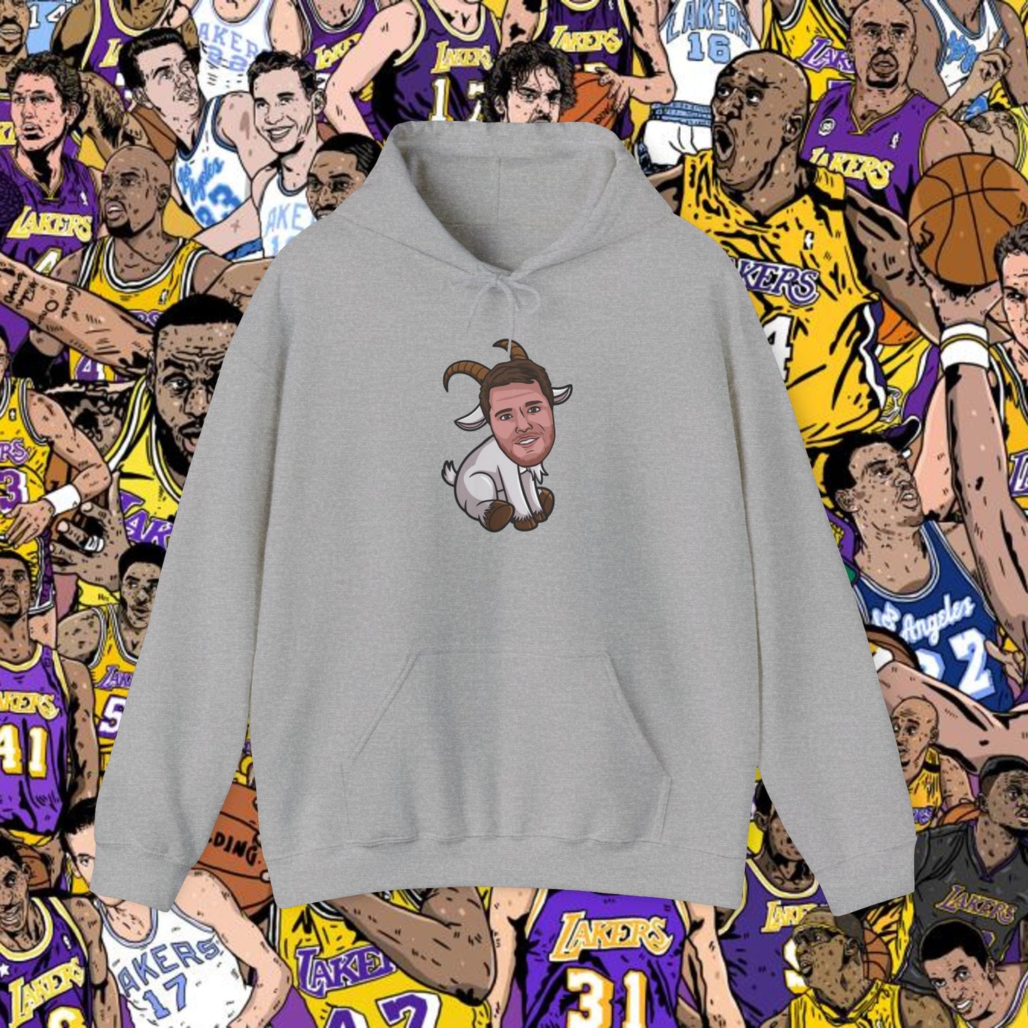 Luka Doncic G.O.A.T. Hoodie - Funny Basketball Meme Sweatshirt - Greatest of All Time Pullover for Basketball Fans - Perfect Gift for Luka Fans Sport Grey Hoodies Basketball G.O.A.T. Los Angeles Lakers Luka Doncic NBA Printify