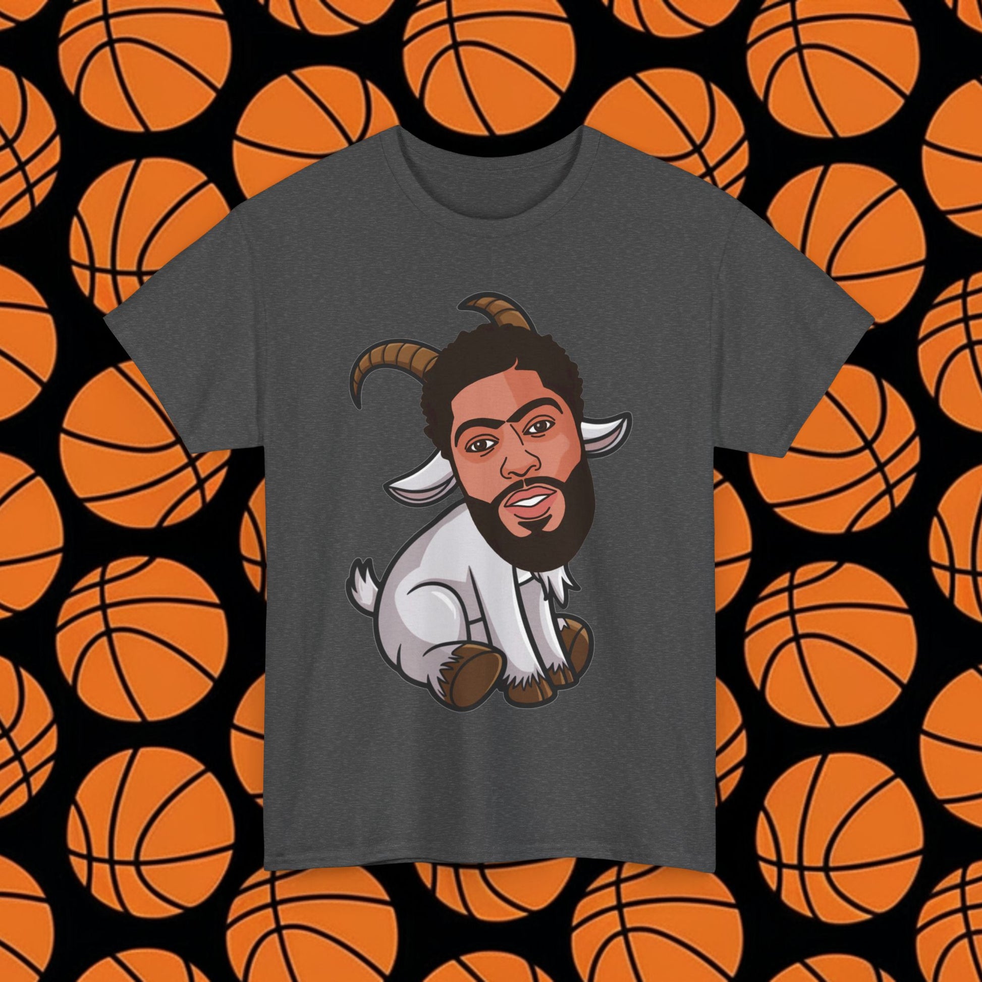 Anthony Davis GOAT T-Shirt - Funny Unibrow Basketball Meme Casual Top - Greatest of All Time Tee for Basketball Fans - Perfect Gift for AD Fans Dark Heather T-shirts Anthony Davis Basketball Dallas Mavericks G.O.A.T. NBA Printify