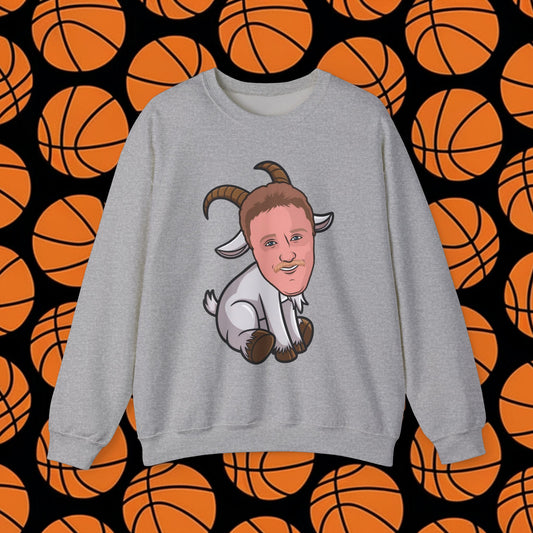 Larry Bird G.O.A.T. Sweatshirt - Funny Basketball Meme Jumper - Greatest of All Time Pullover for Basketball Fans - Perfect Gift for Larry Bird Fans Sport Grey Sweatshirts Basketball Boston Celtics G.O.A.T. Larry Bird NBA Printify