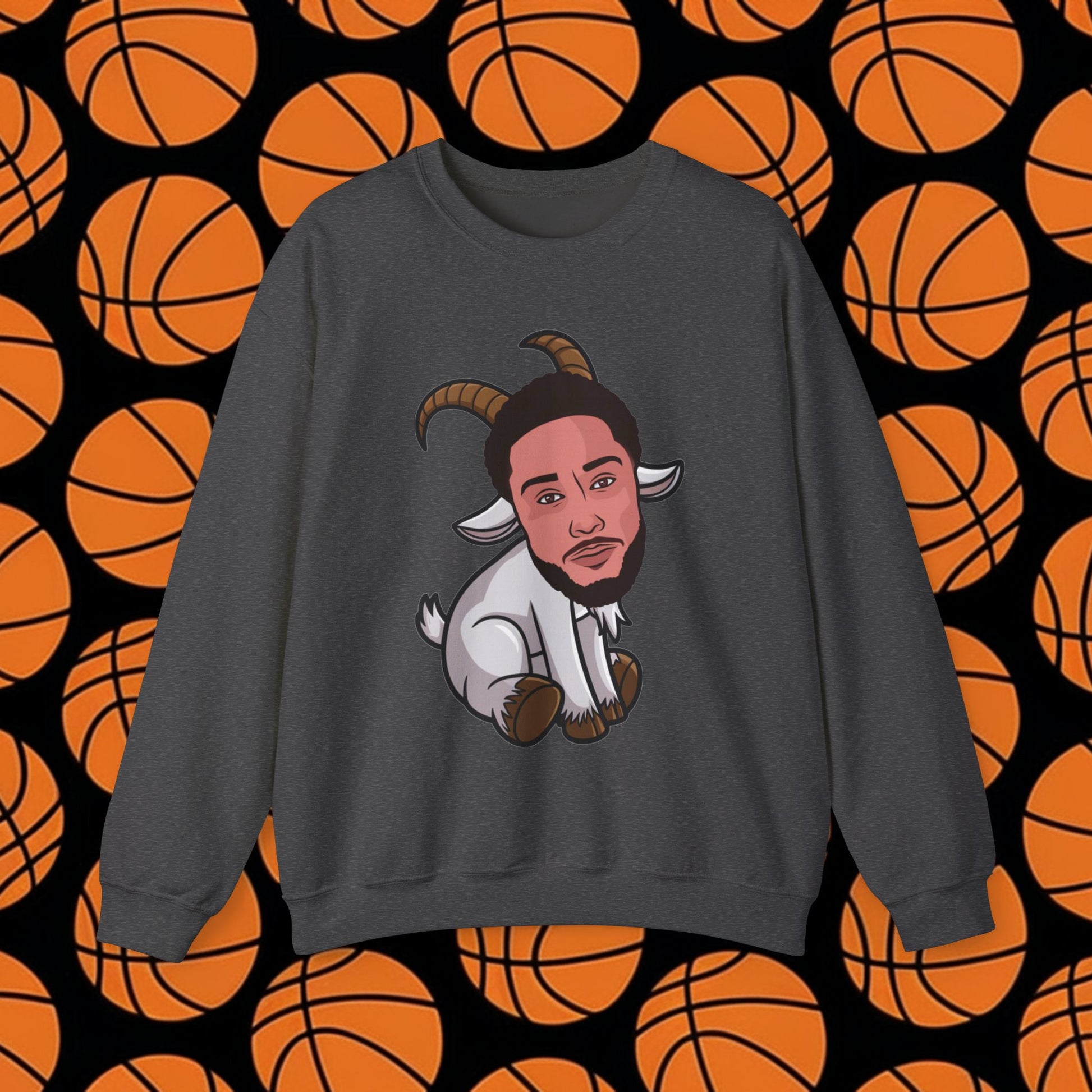 Ben Simmons GOAT Sweatshirt - Funny Basketball Meme Jumper - Greatest of All Time Pullover for Basketball Fans - Perfect Gift for Ben Simmons Fans Dark Heather Sweatshirts Basketball Ben Simmons Brooklyn Nets G.O.A.T. NBA Printify