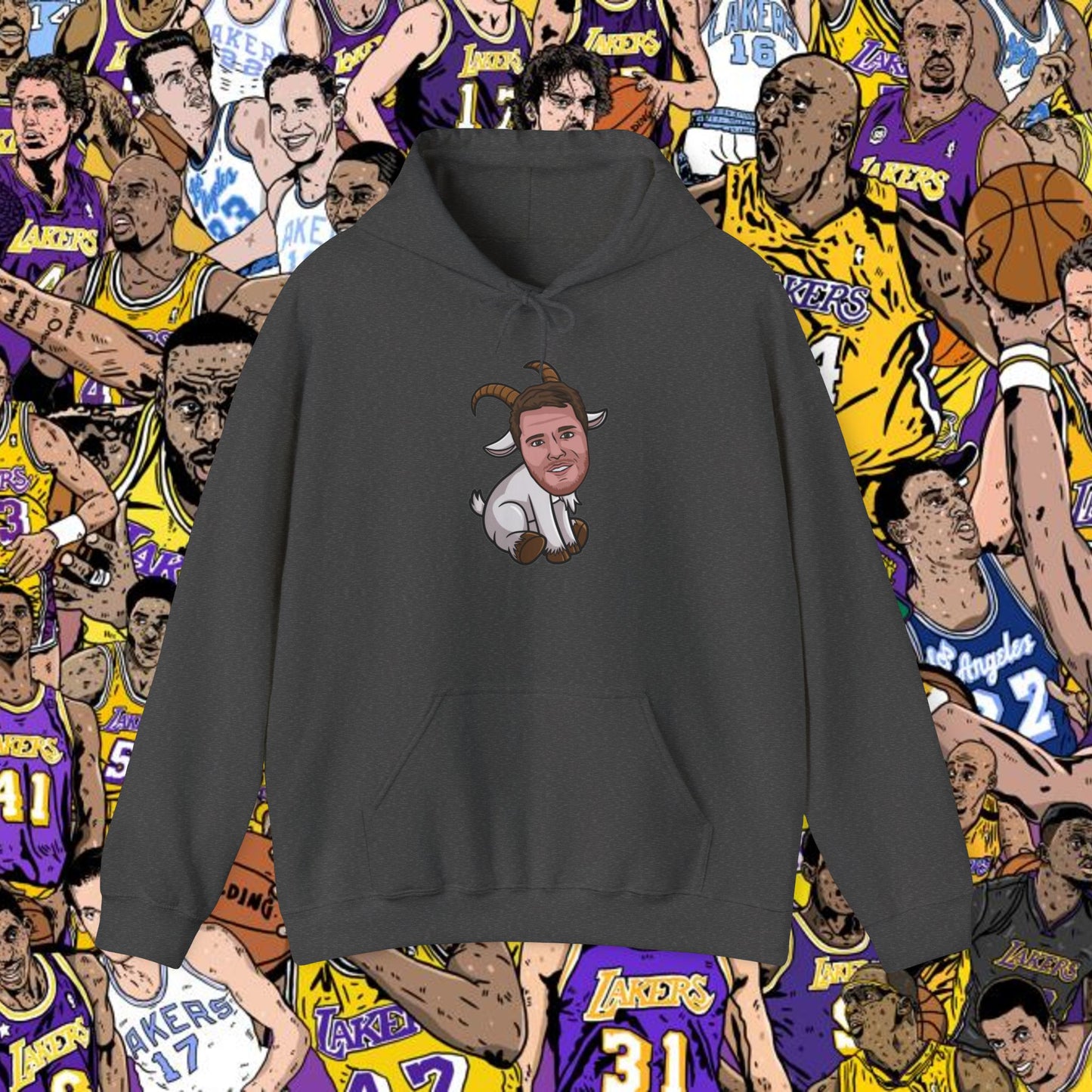 Luka Doncic G.O.A.T. Hoodie - Funny Basketball Meme Sweatshirt - Greatest of All Time Pullover for Basketball Fans - Perfect Gift for Luka Fans Dark Heather Hoodies Basketball G.O.A.T. Los Angeles Lakers Luka Doncic NBA Printify