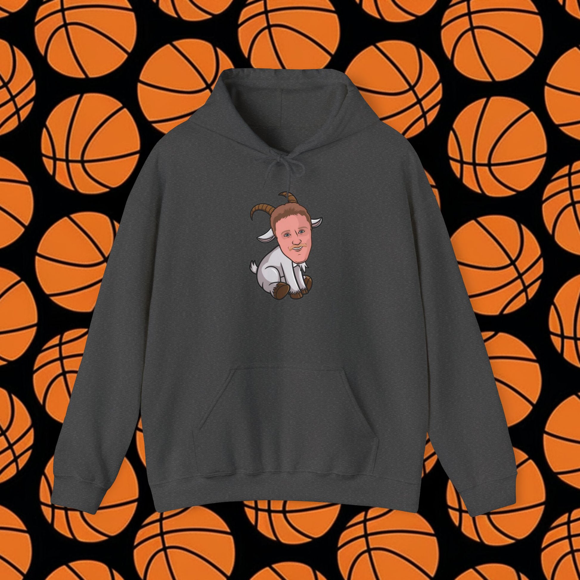 Larry Bird G.O.A.T. Hoodie - Funny Basketball Meme Sweatshirt - Greatest of All Time Pullover for Basketball Fans - Perfect Gift for Larry Bird Fans Dark Heather Hoodies Basketball Boston Celtics G.O.A.T. Larry Bird NBA Printify