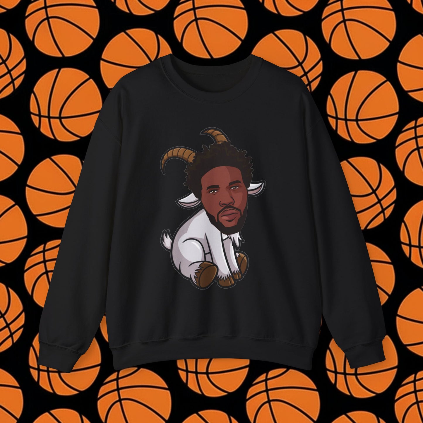 Joel Embiid G.O.A.T. Sweatshirt - Funny Basketball Meme Jumper - Greatest of All Time Pullover for Basketball Fans - Perfect Gift for Joel Embiid Fans Black Sweatshirts Basketball G.O.A.T. Joel Embiid NBA Philadelphia 76ers Printify