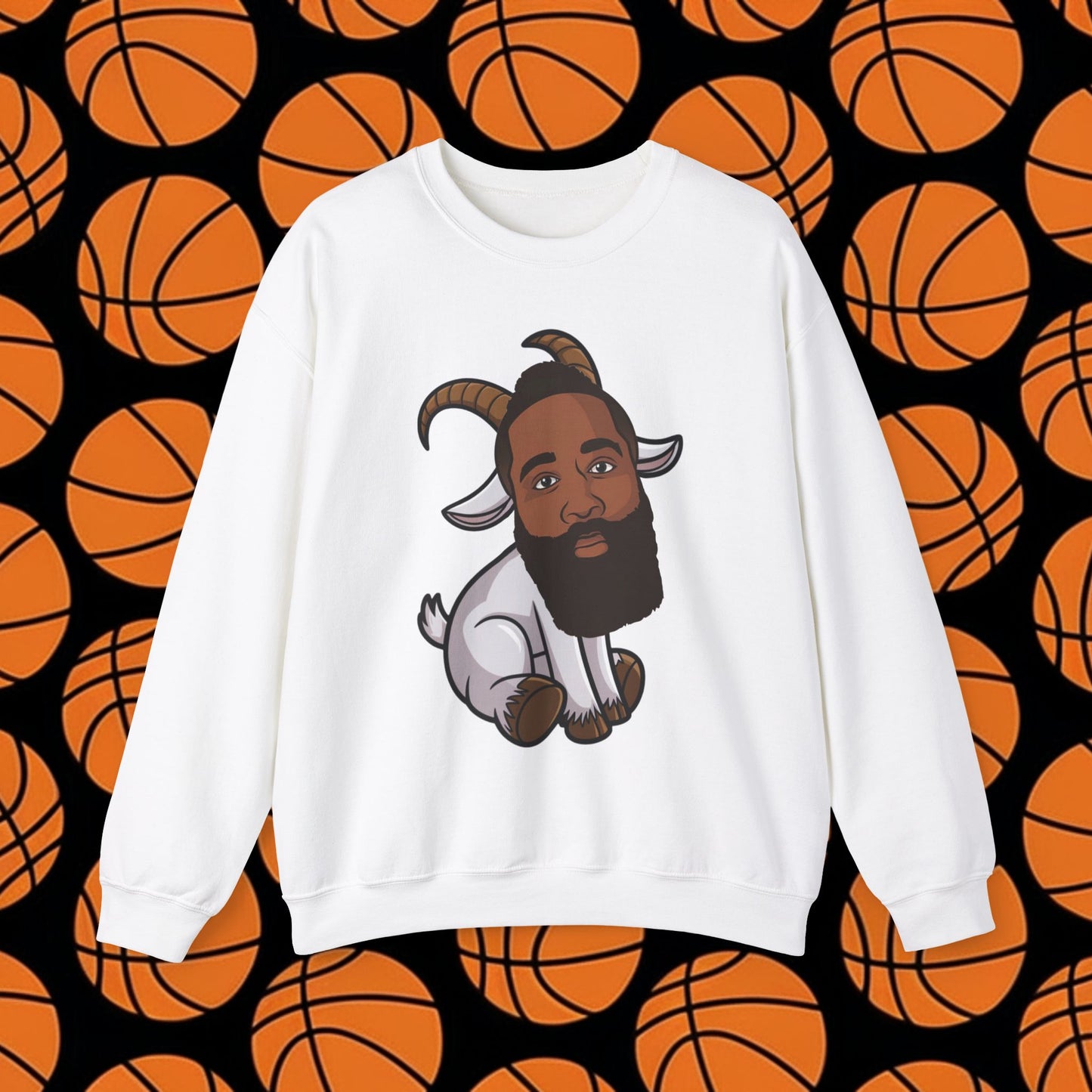 James Harden G.O.A.T. Sweatshirt - Funny Basketball Meme Jumper - Greatest of All Time Pullover for Basketball Fans - Perfect Gift for Harden Fans White Sweatshirts Basketball G.O.A.T. Houston Rockets James Harden Los Angeles Clippers NBA Printify