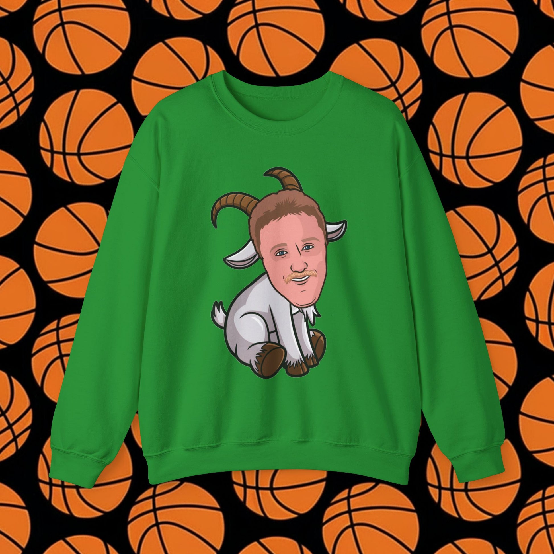 Larry Bird G.O.A.T. Sweatshirt - Funny Basketball Meme Jumper - Greatest of All Time Pullover for Basketball Fans - Perfect Gift for Larry Bird Fans Irish Green Sweatshirts Basketball Boston Celtics G.O.A.T. Larry Bird NBA Printify