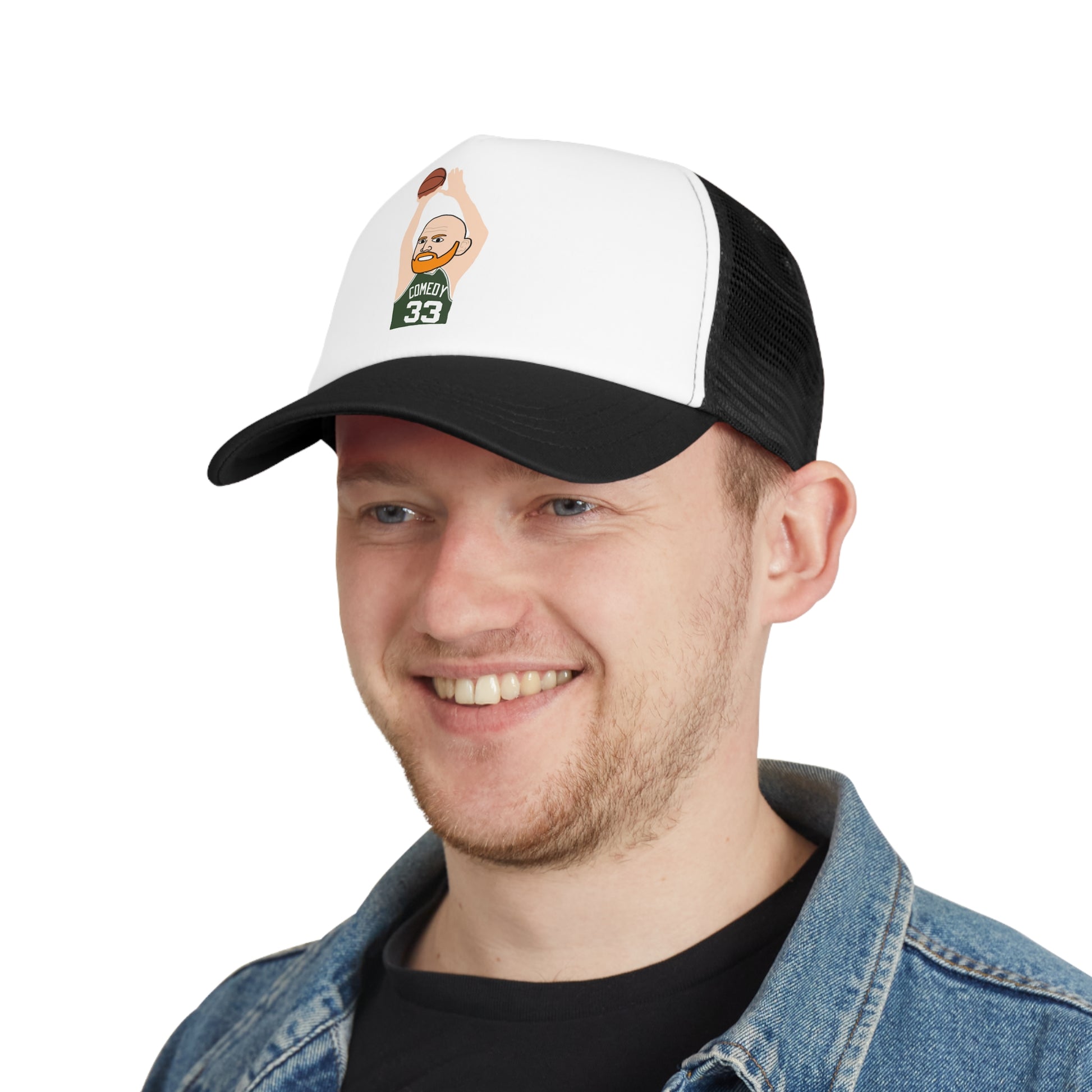 Bill Burrd Boston Celtics Larry Bird Bill Burr Mesh Cap Hats Basketball Bill Burr Boston Celtics Monday Morning Podcast NBA Podcasts Stand-up Comedy Printify