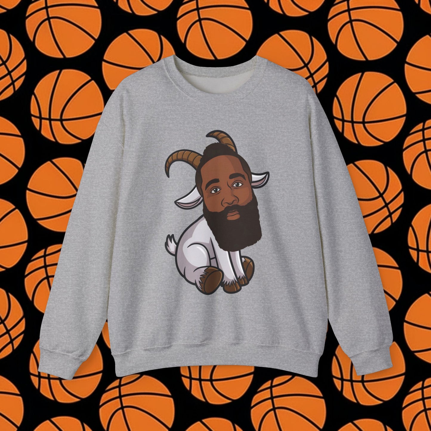 James Harden G.O.A.T. Sweatshirt - Funny Basketball Meme Jumper - Greatest of All Time Pullover for Basketball Fans - Perfect Gift for Harden Fans Sport Grey Sweatshirts Basketball G.O.A.T. Houston Rockets James Harden Los Angeles Clippers NBA Printify