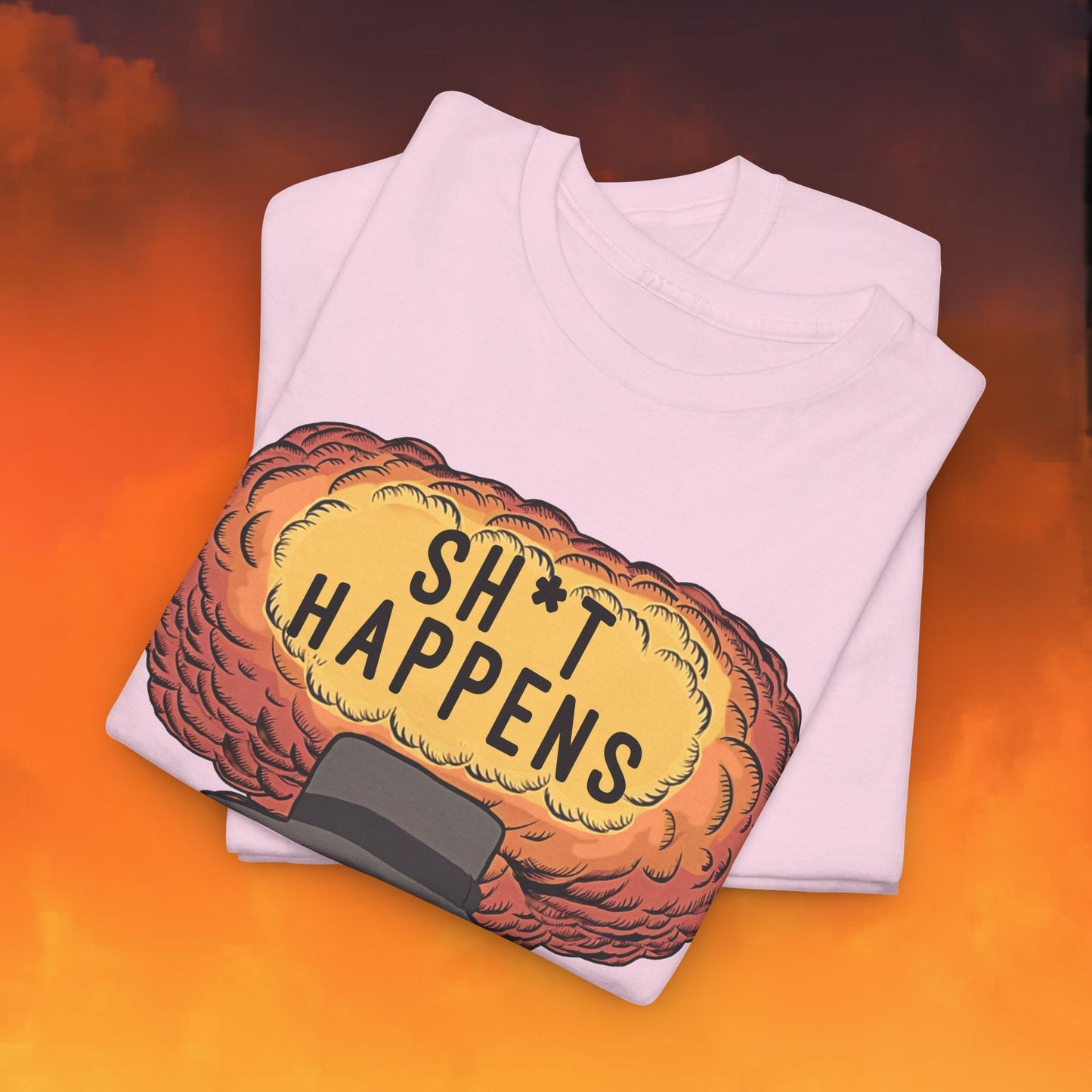 Oppenheimer Sh*t Happens Funny Movie Parody Nuclear Atomic Bomb Explosion Unisex Heavy Cotton Tee