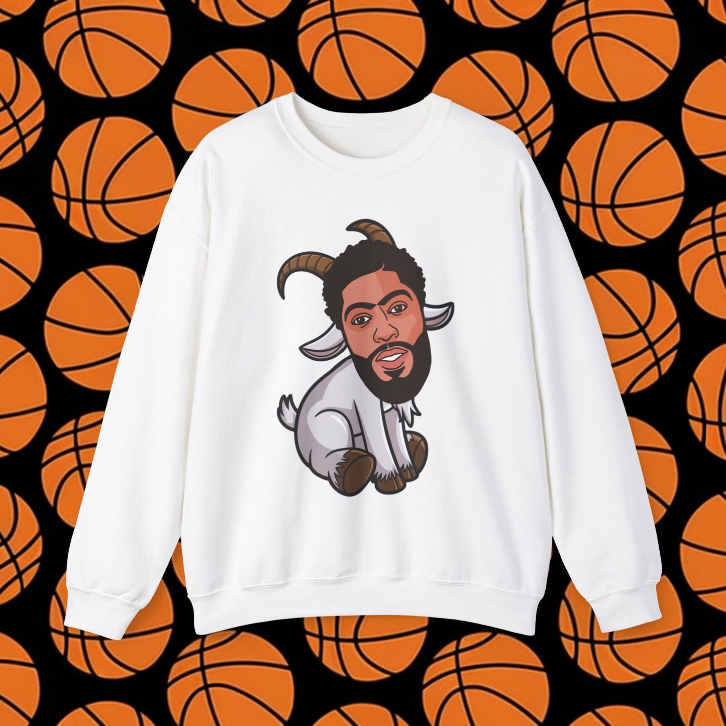 Anthony Davis GOAT Sweatshirt - Funny Unibrow Basketball Meme Jumper - Greatest of All Time Pullover for Basketball Fans - Perfect Gift for AD Fans White Sweatshirts Anthony Davis Basketball Dallas Mavericks G.O.A.T. NBA Printify