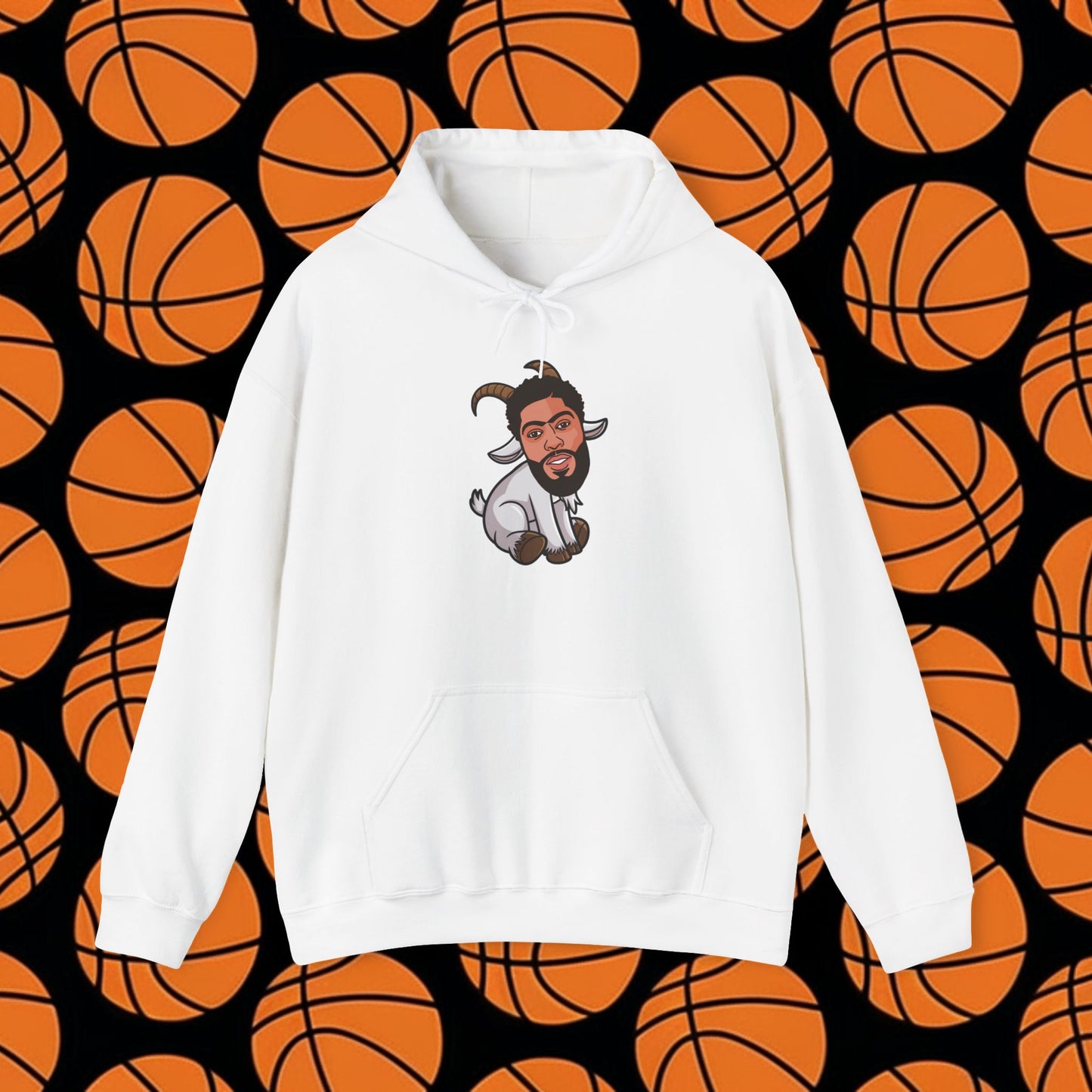 Anthony Davis GOAT Hoodie - Funny Unibrow Basketball Meme Sweatshirt - Greatest of All Time Pullover for Basketball Fans - Perfect Gift for AD Fans White Hoodies Anthony Davis Basketball Dallas Mavericks G.O.A.T. NBA Printify