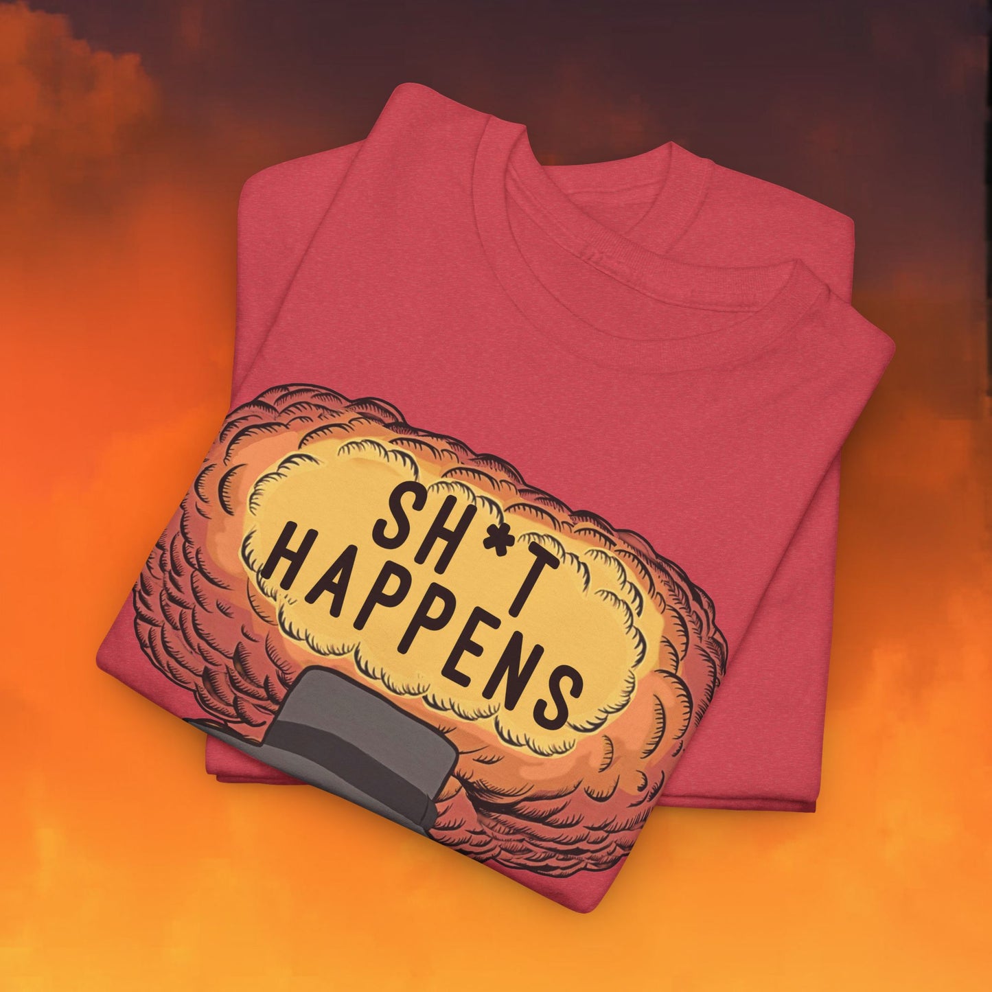 Oppenheimer Sh*t Happens Funny Movie Parody Nuclear Atomic Bomb Explosion Unisex Heavy Cotton Tee