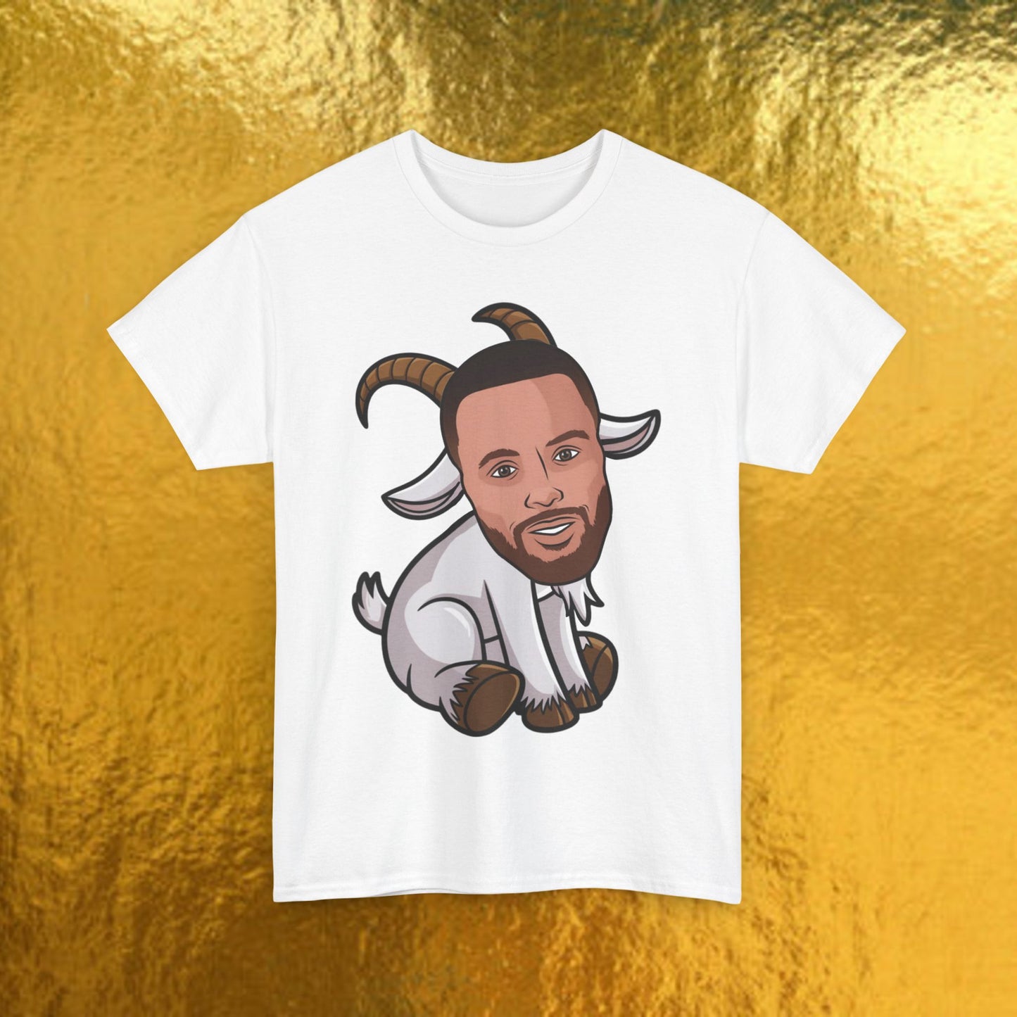 Stephen Curry G.O.A.T. T-Shirt - Steph Curry Greatest of All Time Basketball Meme Casual Top - Funny NBA Fan Art Cartoon Tee - Perfect Gift for Basketball Fans White T-shirts Basketball G.O.A.T. Golden State Warriors NBA Stephen Curry Printify