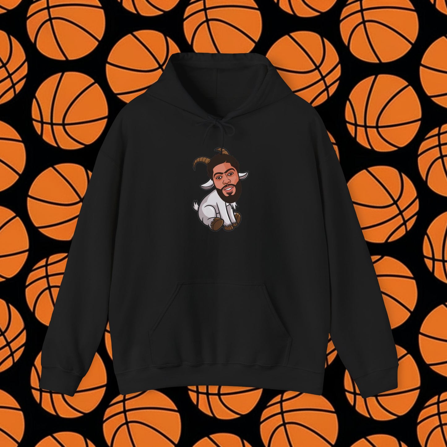 Anthony Davis GOAT Hoodie - Funny Unibrow Basketball Meme Sweatshirt - Greatest of All Time Pullover for Basketball Fans - Perfect Gift for AD Fans Black Hoodies Anthony Davis Basketball Dallas Mavericks G.O.A.T. NBA Printify