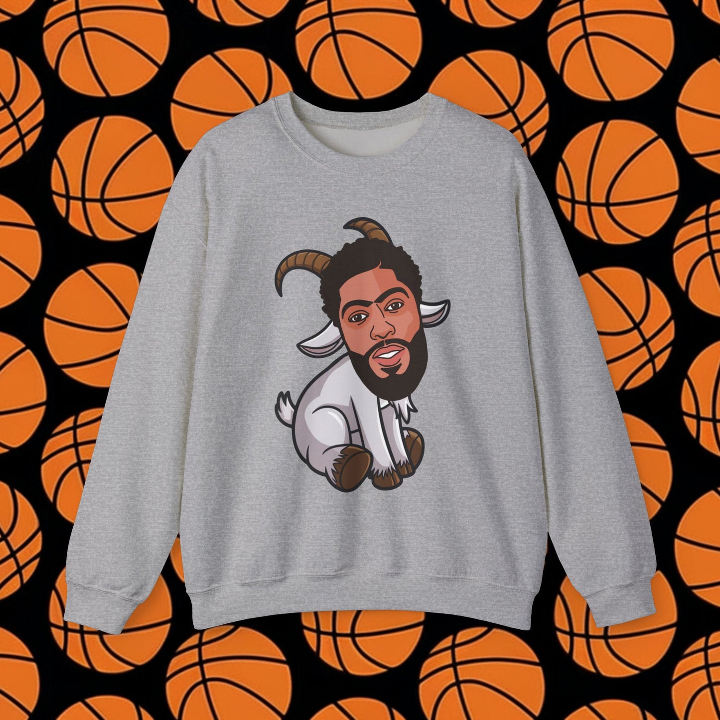 Anthony Davis GOAT Sweatshirt - Funny Unibrow Basketball Meme Jumper - Greatest of All Time Pullover for Basketball Fans - Perfect Gift for AD Fans Sport Grey Sweatshirts Anthony Davis Basketball Dallas Mavericks G.O.A.T. NBA Printify