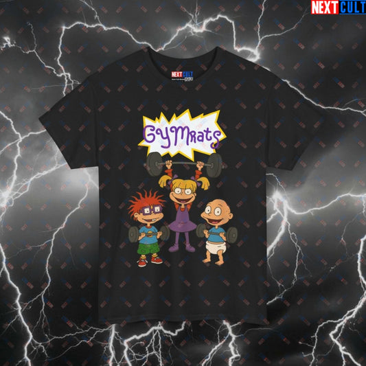 Funny Gymrats Pump Cover Tee: Vintage Rugrats Meme Graphic Tee for Gym Bros & Lifters Seeking Gains Black T-shirts Bodybuilding Fitness Gym Powerlifting Pump Cover TV Workout Printify