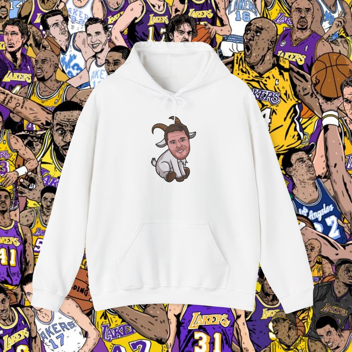 Luka Doncic G.O.A.T. Hoodie - Funny Basketball Meme Sweatshirt - Greatest of All Time Pullover for Basketball Fans - Perfect Gift for Luka Fans White Hoodies Basketball G.O.A.T. Los Angeles Lakers Luka Doncic NBA Printify