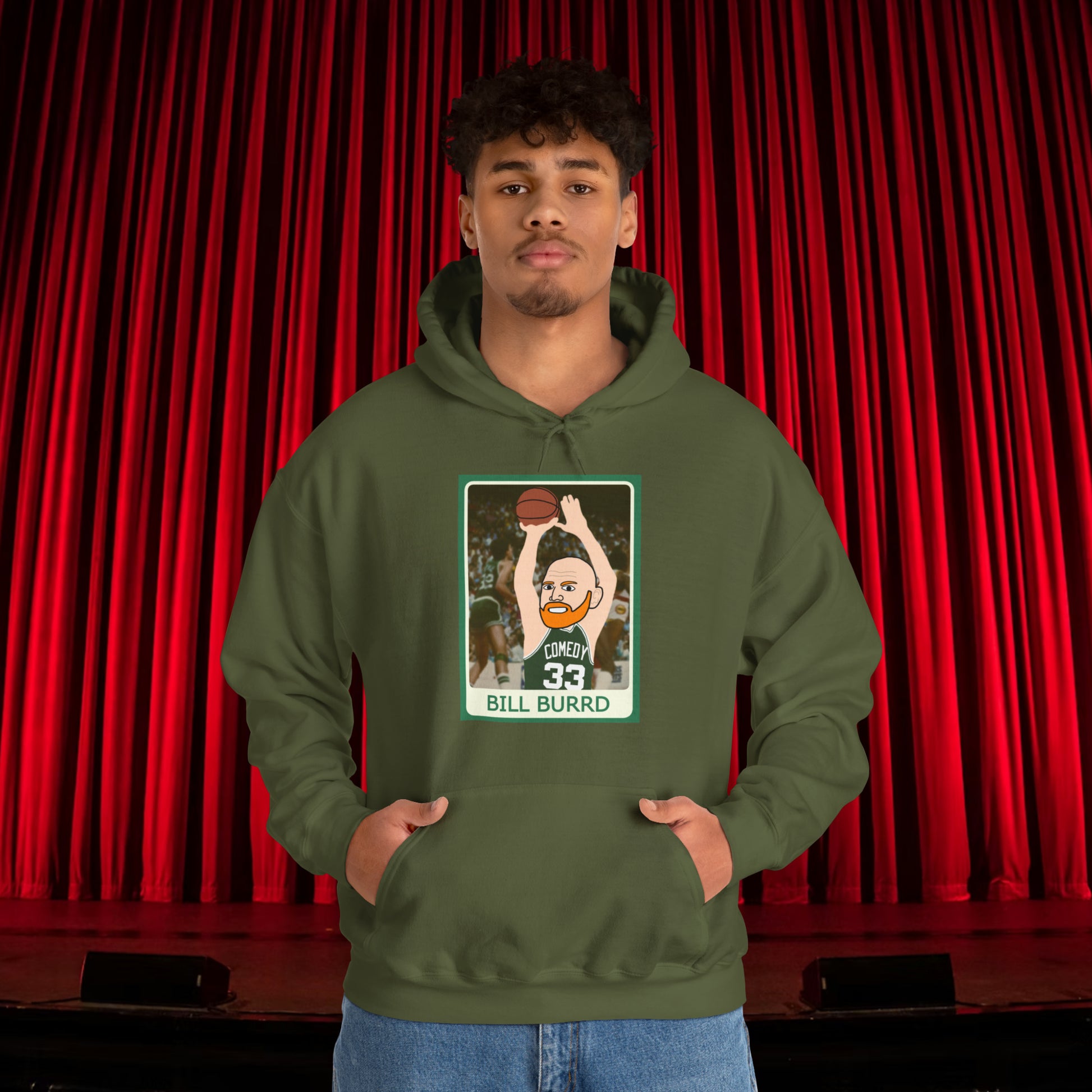 Bill Burr Hoodie Boston Celtics Hoodie Larry Bird Hoodie Monday Morning Podcast Merch Podcast Gift Celtics Fan Gift Basketball Fan Gift Military Green Hoodies Basketball Bill Burr Boston Celtics Monday Morning Podcast NBA Podcasts Stand-up Comedy Printify