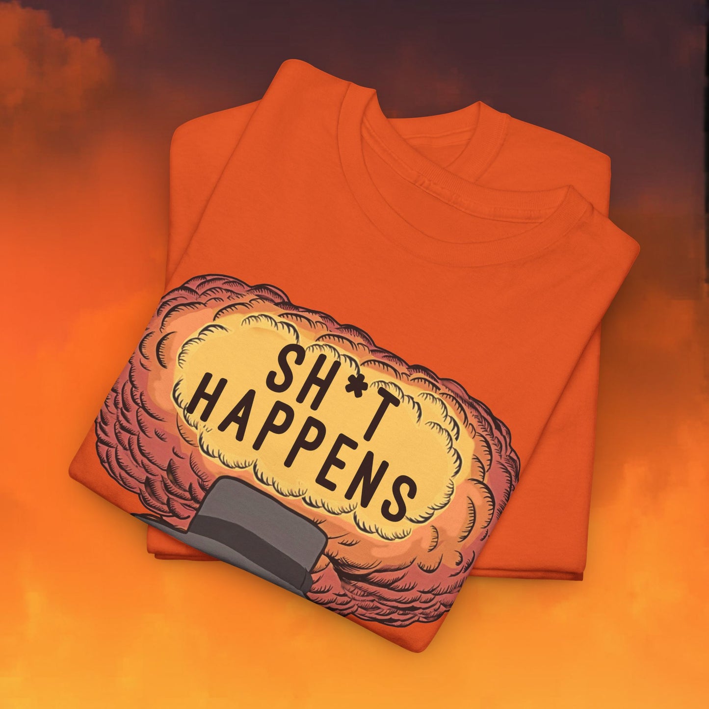 Oppenheimer Sh*t Happens Funny Movie Parody Nuclear Atomic Bomb Explosion Unisex Heavy Cotton Tee