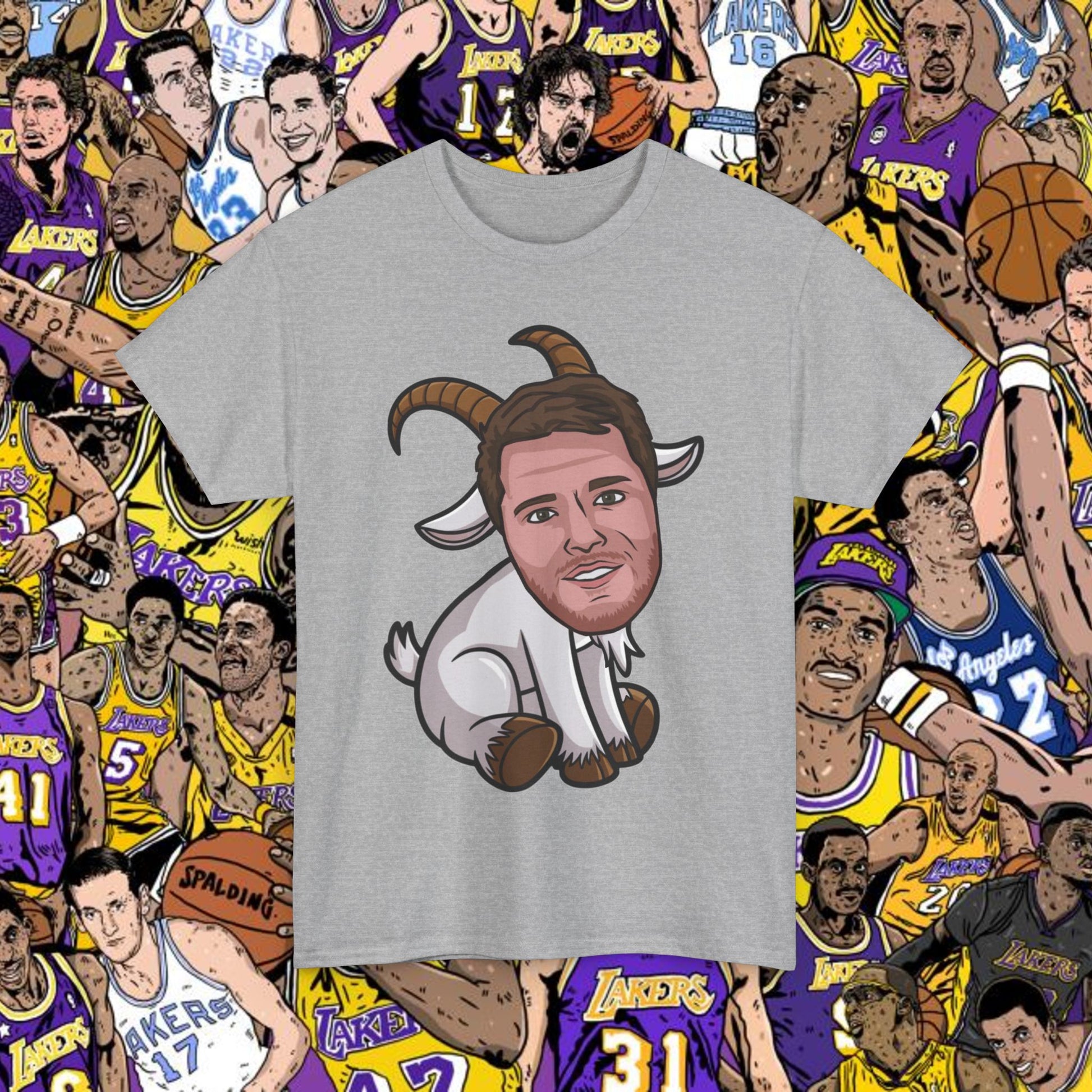 Luka Doncic G.O.A.T. T-Shirt - Funny Basketball Meme Casual Top - Greatest of All Time Tee for Basketball Fans - Perfect Gift for Luka Fans Sport Grey T-shirts Basketball G.O.A.T. Los Angeles Lakers Luka Doncic NBA Printify