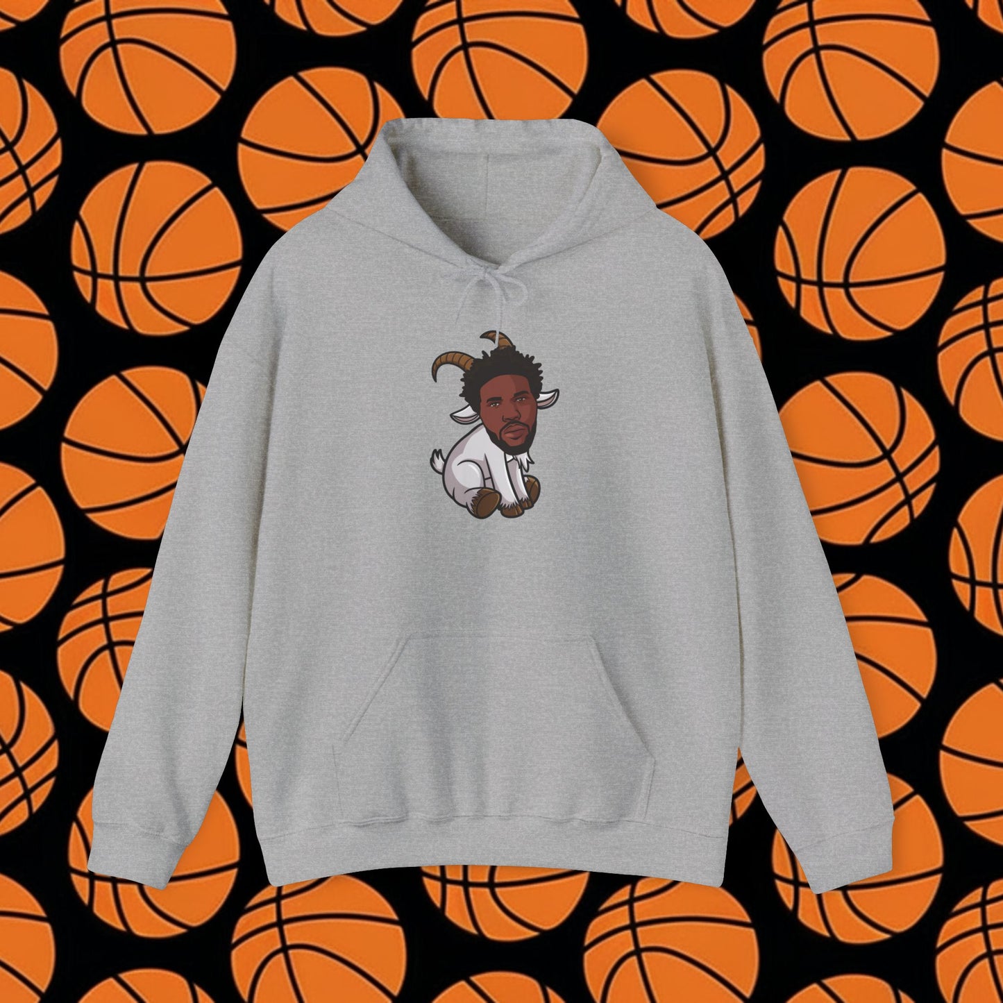 Joel Embiid G.O.A.T. Hoodie - Funny Basketball Meme Sweatshirt - Greatest of All Time Pullover for Basketball Fans - Perfect Gift for Joel Embiid Fans Sport Grey Hoodies Basketball G.O.A.T. Joel Embiid NBA Philadelphia 76ers Printify