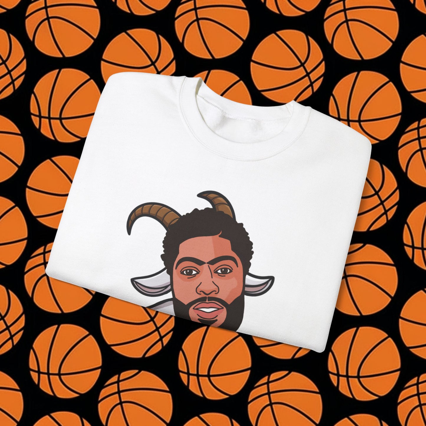 Anthony Davis GOAT Sweatshirt - Funny Unibrow Basketball Meme Jumper - Greatest of All Time Pullover for Basketball Fans - Perfect Gift for AD Fans Sweatshirts Anthony Davis Basketball Dallas Mavericks G.O.A.T. NBA Printify