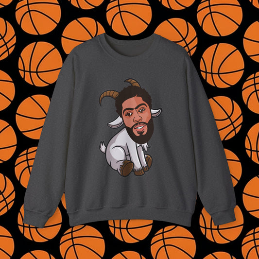 Anthony Davis GOAT Sweatshirt - Funny Unibrow Basketball Meme Jumper - Greatest of All Time Pullover for Basketball Fans - Perfect Gift for AD Fans Dark Heather Sweatshirts Anthony Davis Basketball Dallas Mavericks G.O.A.T. NBA Printify