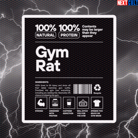 GymRat Ingredients Label Funny Gym Sticker | Bodybuilding Meme Decal for Lifters 3" × 3" White Stickers Bodybuilding Fitness Gym Powerlifting Workout Printify