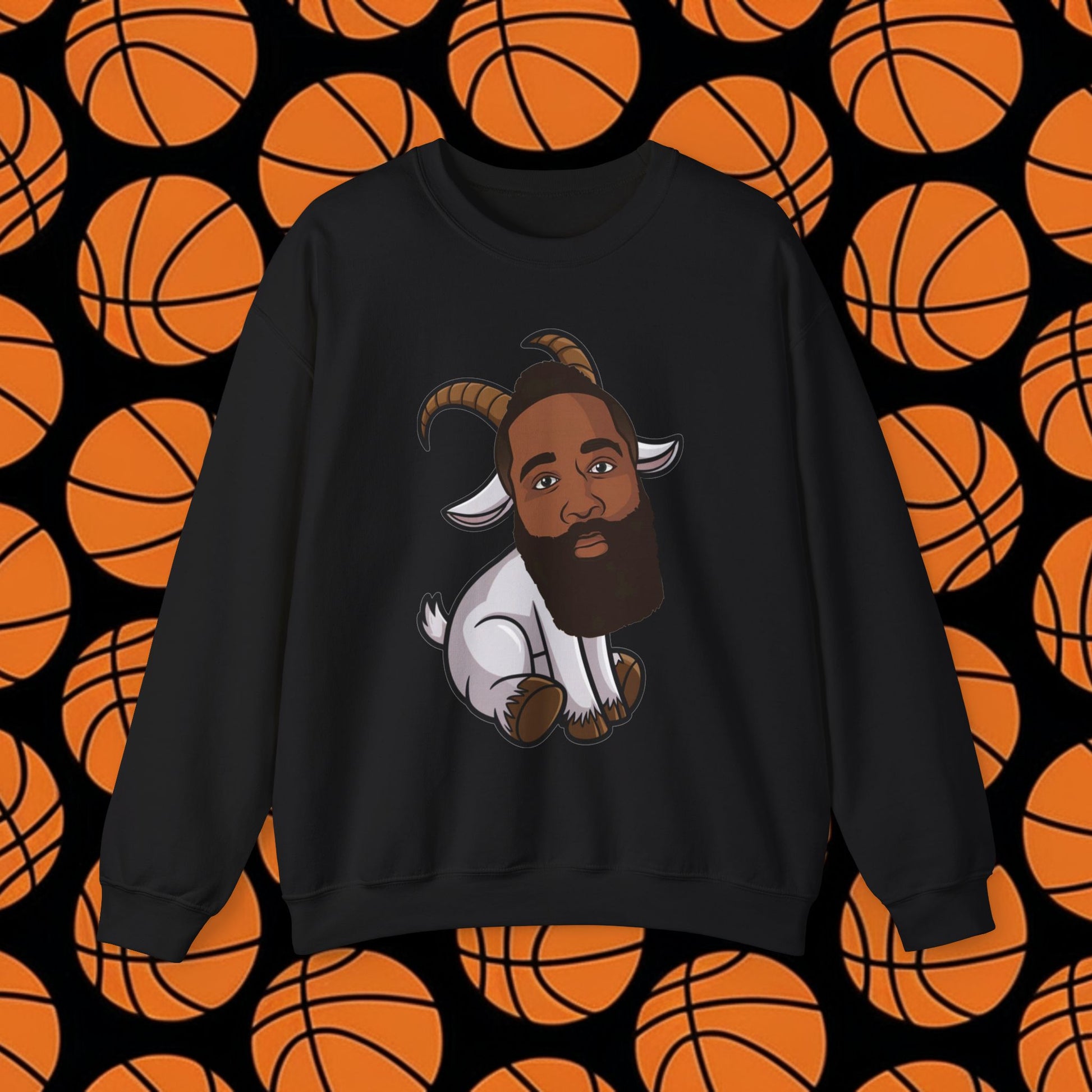 James Harden G.O.A.T. Sweatshirt - Funny Basketball Meme Jumper - Greatest of All Time Pullover for Basketball Fans - Perfect Gift for Harden Fans Black Sweatshirts Basketball G.O.A.T. Houston Rockets James Harden Los Angeles Clippers NBA Printify