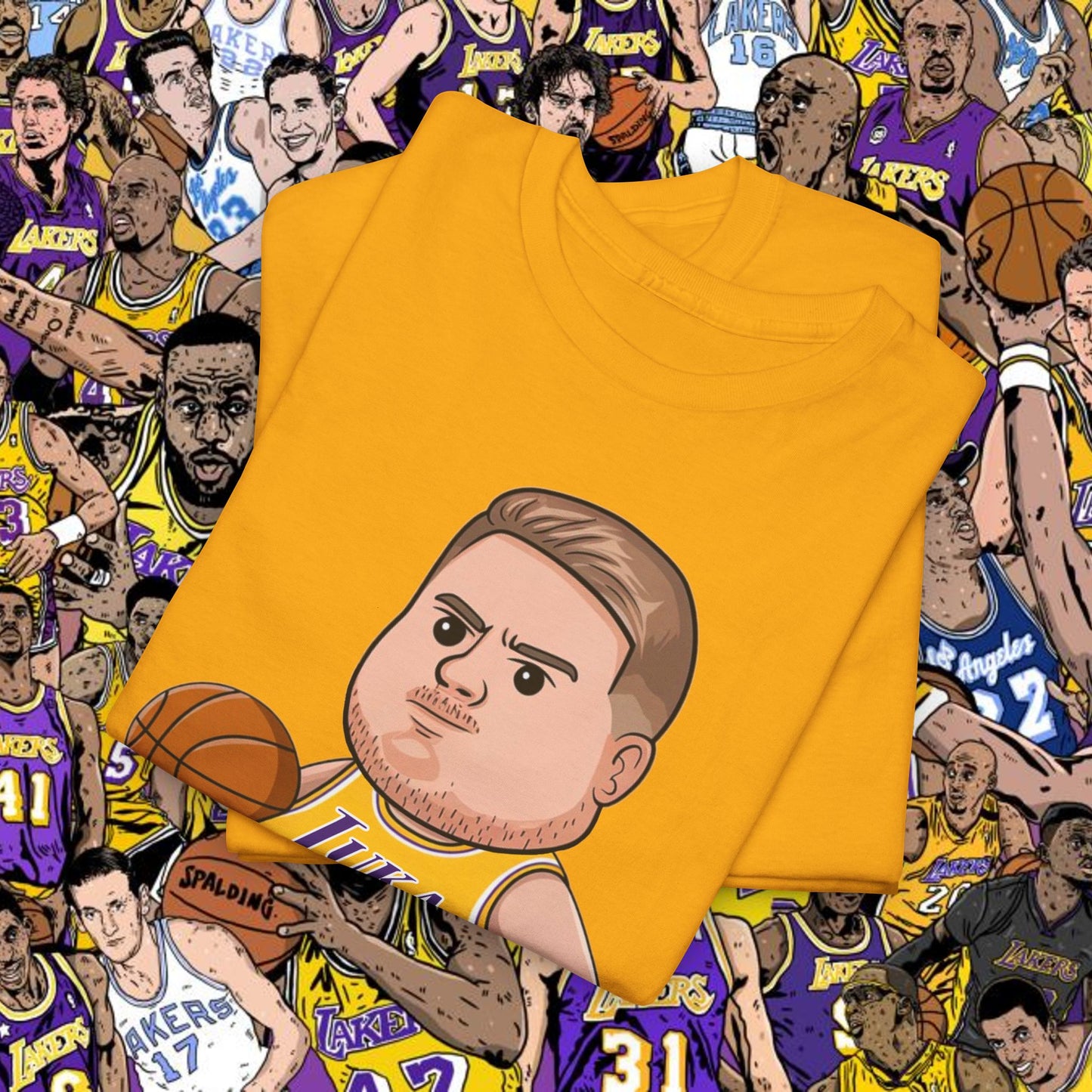 Fat Luka Doncic Los Angeles Lakers NBA Basketball Funny Meme Cartoon Unisex Heavy Cotton Tee T-shirts Basketball Los Angeles Lakers Luka Doncic NBA Printify