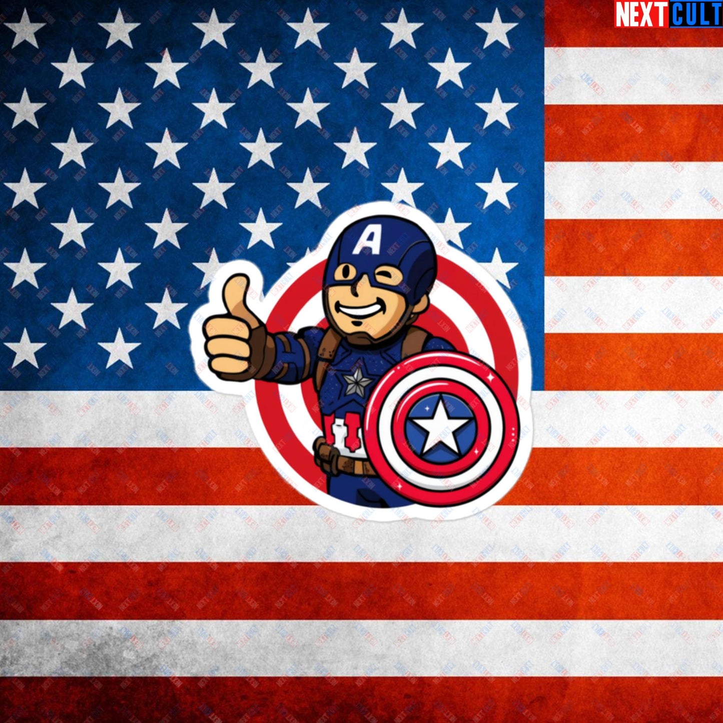 America Boy Captain America Vault Boy Fallout Funny Cartoon Mashup Bubble-free stickers Next Cult Brand