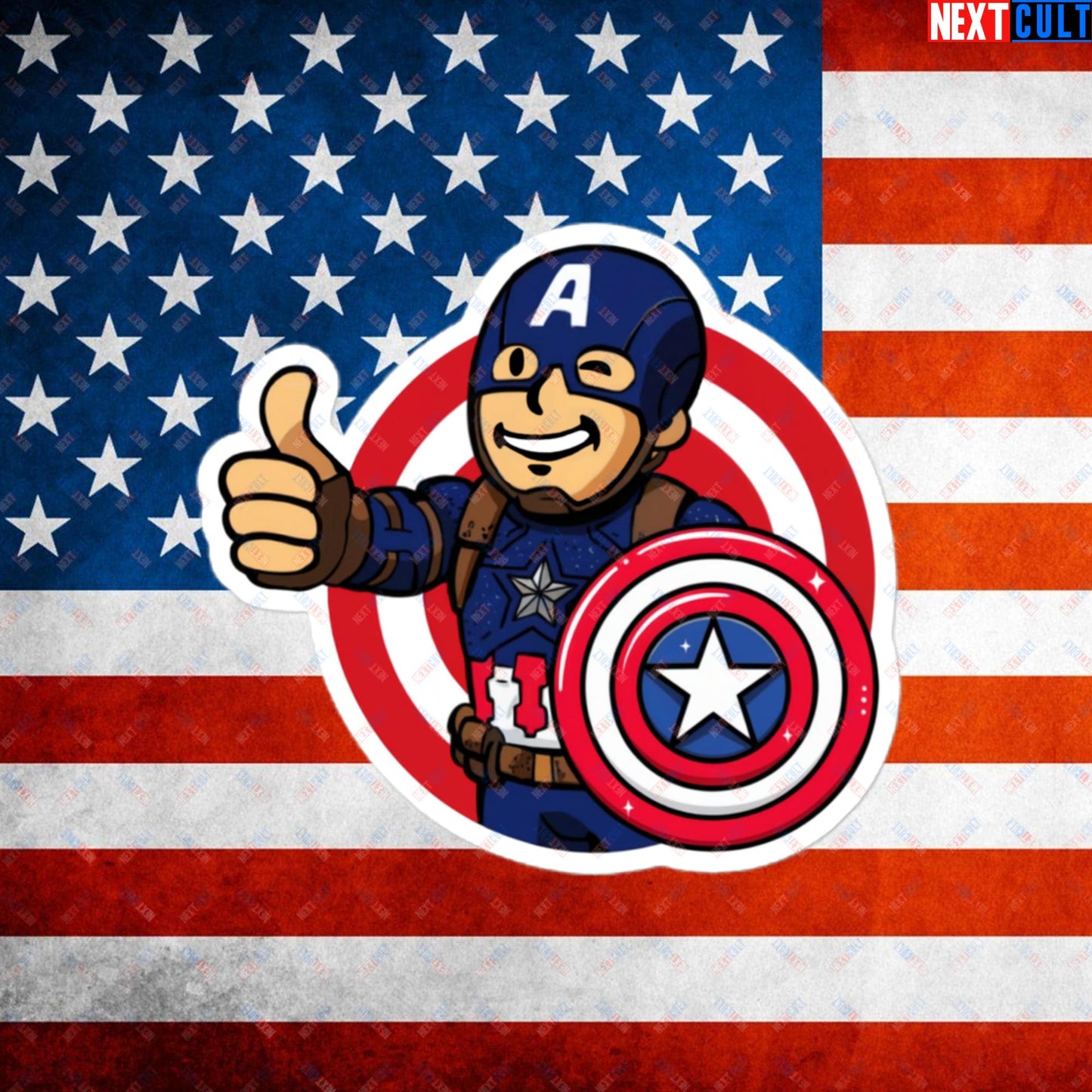 America Boy Captain America Vault Boy Fallout Funny Cartoon Mashup Bubble-free stickers Next Cult Brand