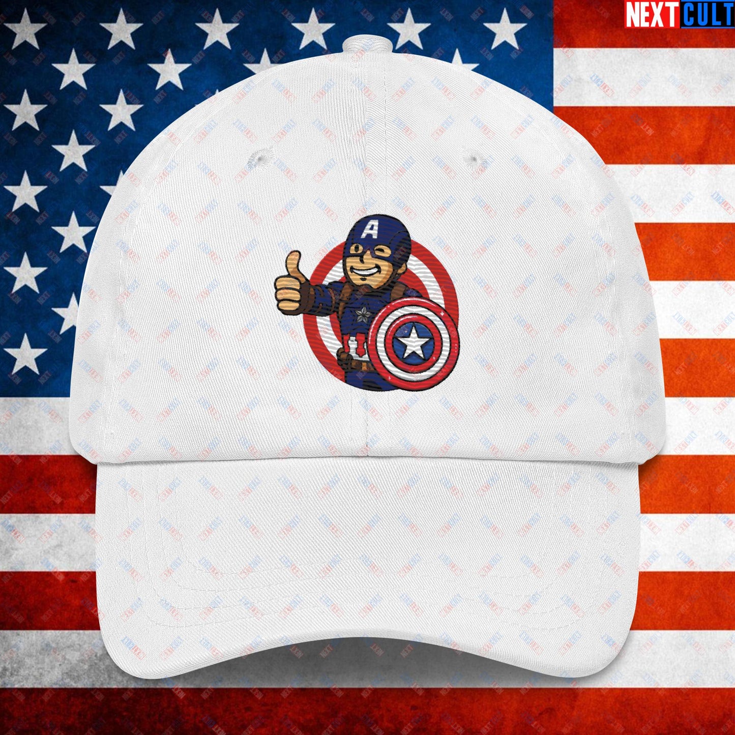 America Boy Captain America Vault Boy Fallout Funny Cartoon Mashup Dad hat Next Cult Brand