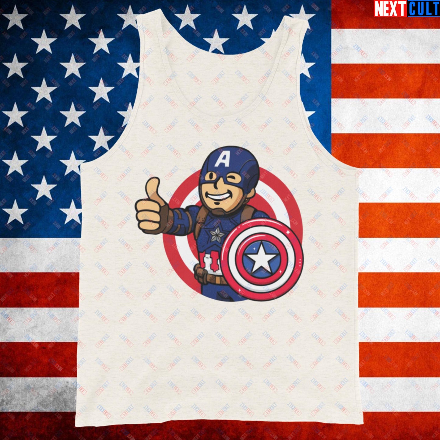 America Boy Captain America Vault Boy Fallout Funny Cartoon Mashup Tank Top Next Cult Brand