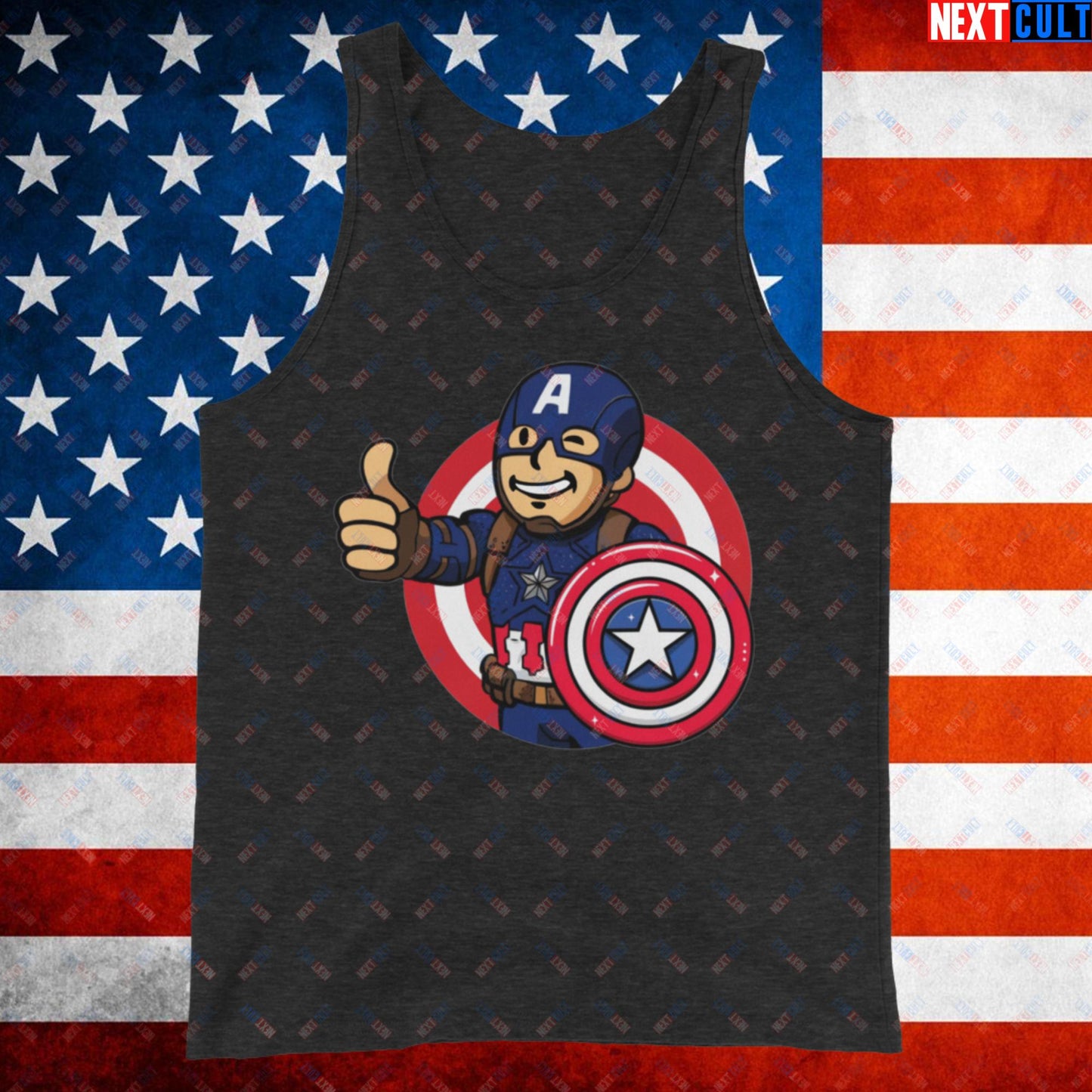 America Boy Captain America Vault Boy Fallout Funny Cartoon Mashup Tank Top Next Cult Brand