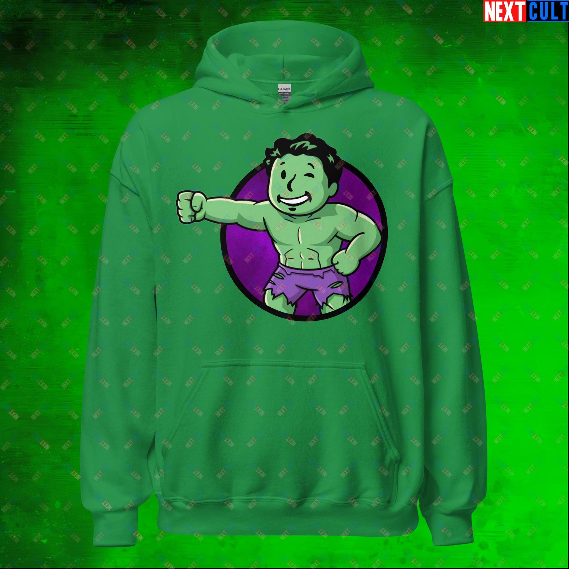 Angry Boy Hulk Vault Boy Fallout Funny Meme Cartoon Mashup Unisex Hoodie Next Cult Brand