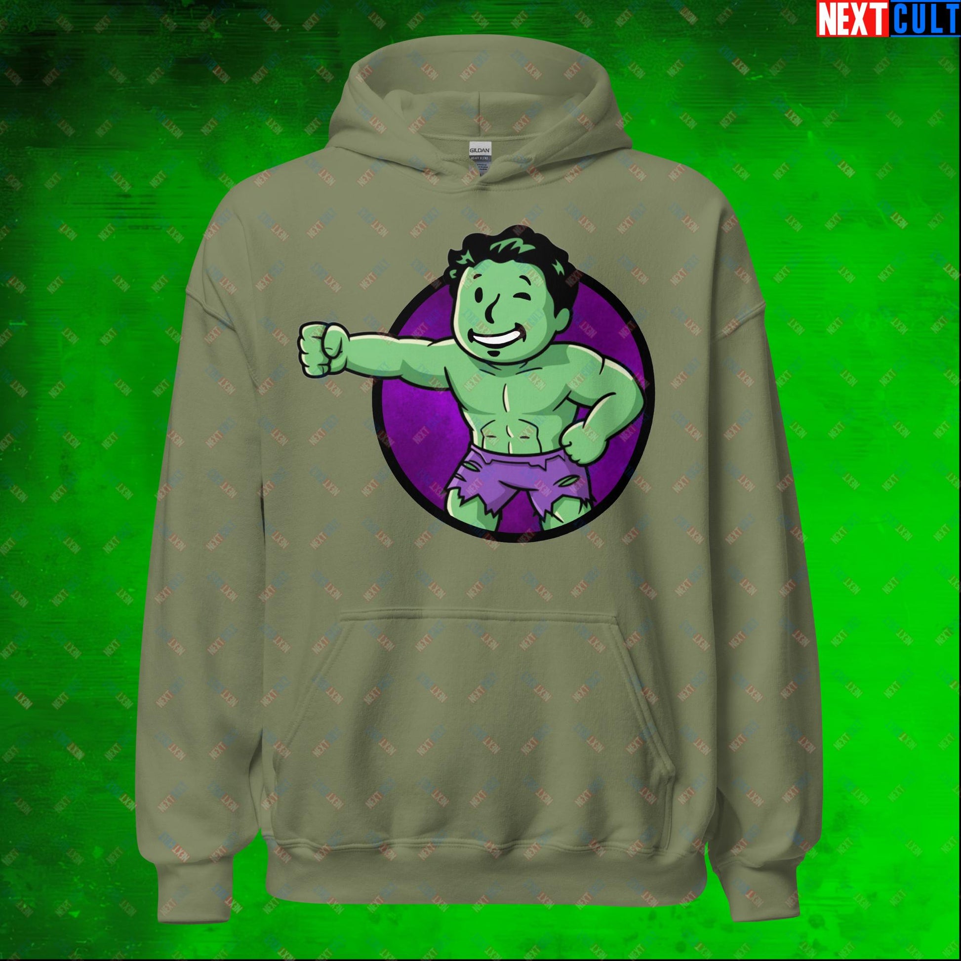 Angry Boy Hulk Vault Boy Fallout Funny Meme Cartoon Mashup Unisex Hoodie Next Cult Brand