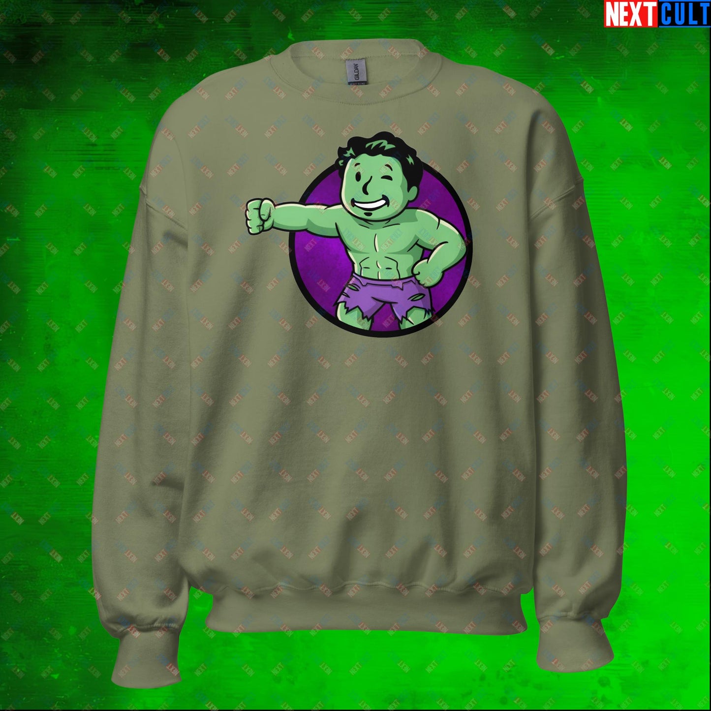 Angry Boy Hulk Vault Boy Fallout Funny Meme Cartoon Mashup Unisex Sweatshirt Next Cult Brand