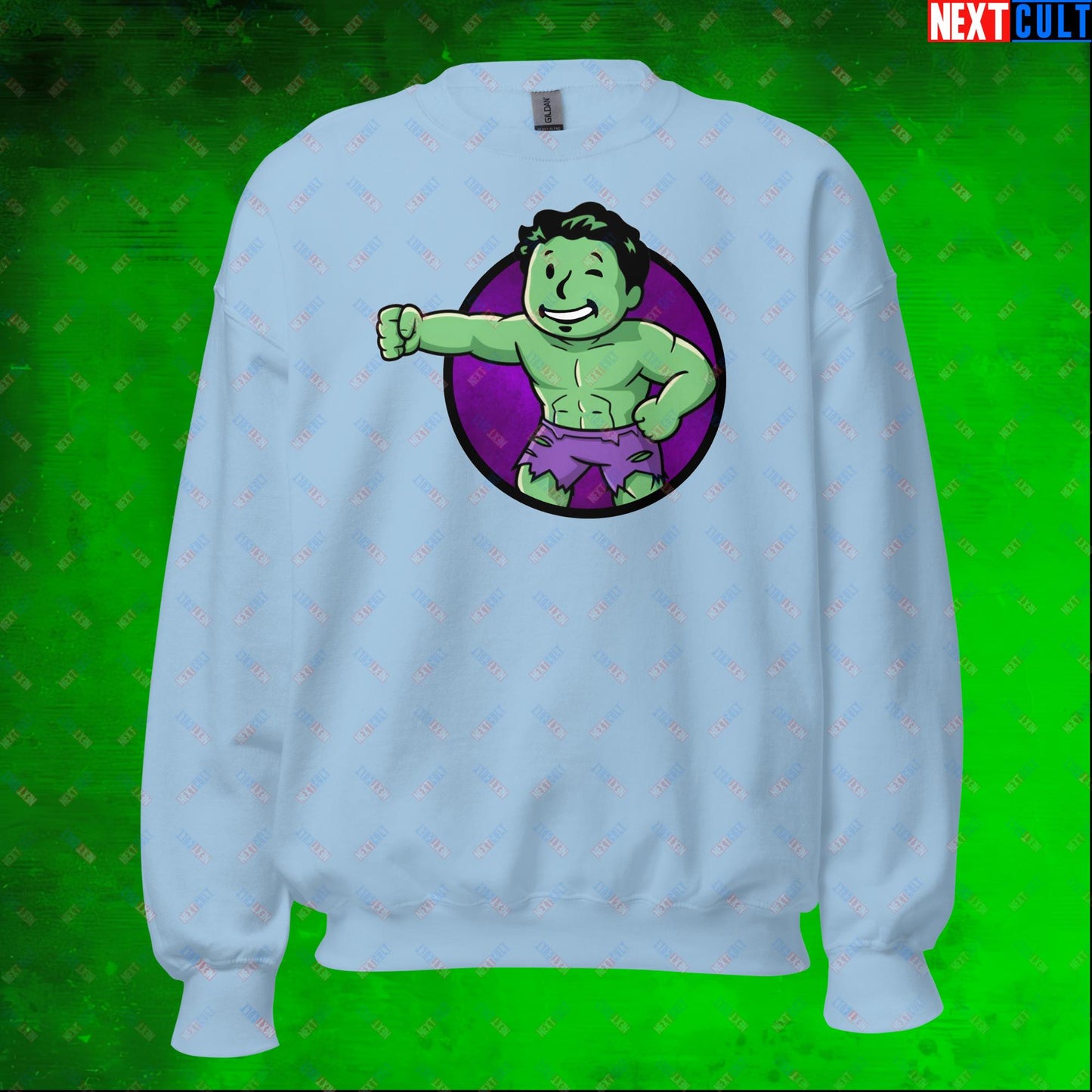 Angry Boy Hulk Vault Boy Fallout Funny Meme Cartoon Mashup Unisex Sweatshirt Next Cult Brand