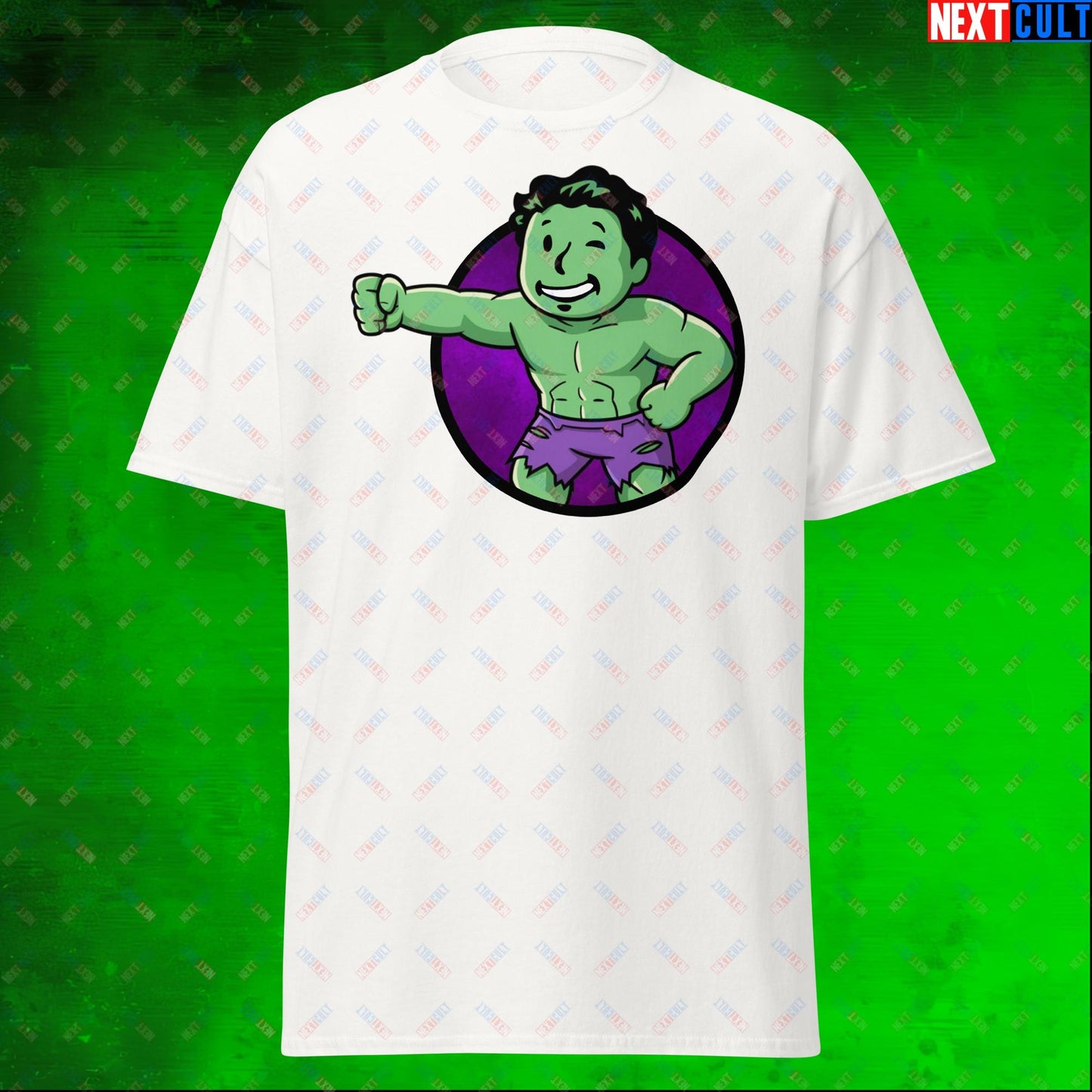 Angry Boy Hulk Vault Boy Fallout Funny Meme Cartoon Mashup Unisex tee Next Cult Brand