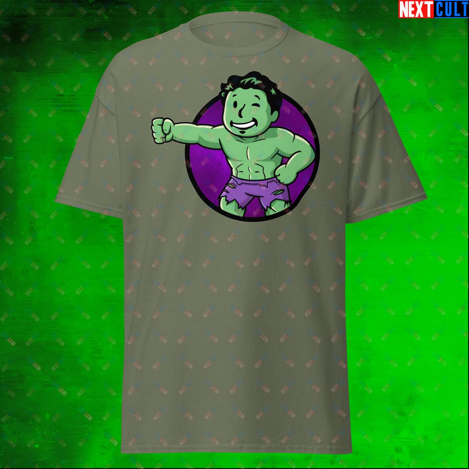 Angry Boy Hulk Vault Boy Fallout Funny Meme Cartoon Mashup Unisex tee Next Cult Brand