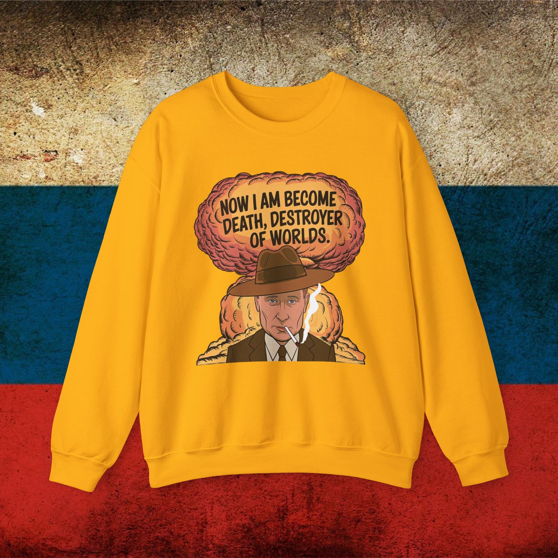 Anti Vladimir Putin Destroyer of Worlds Oppenheimer Unisex Heavy Blend Crewneck Sweatshirt Next Cult Brand