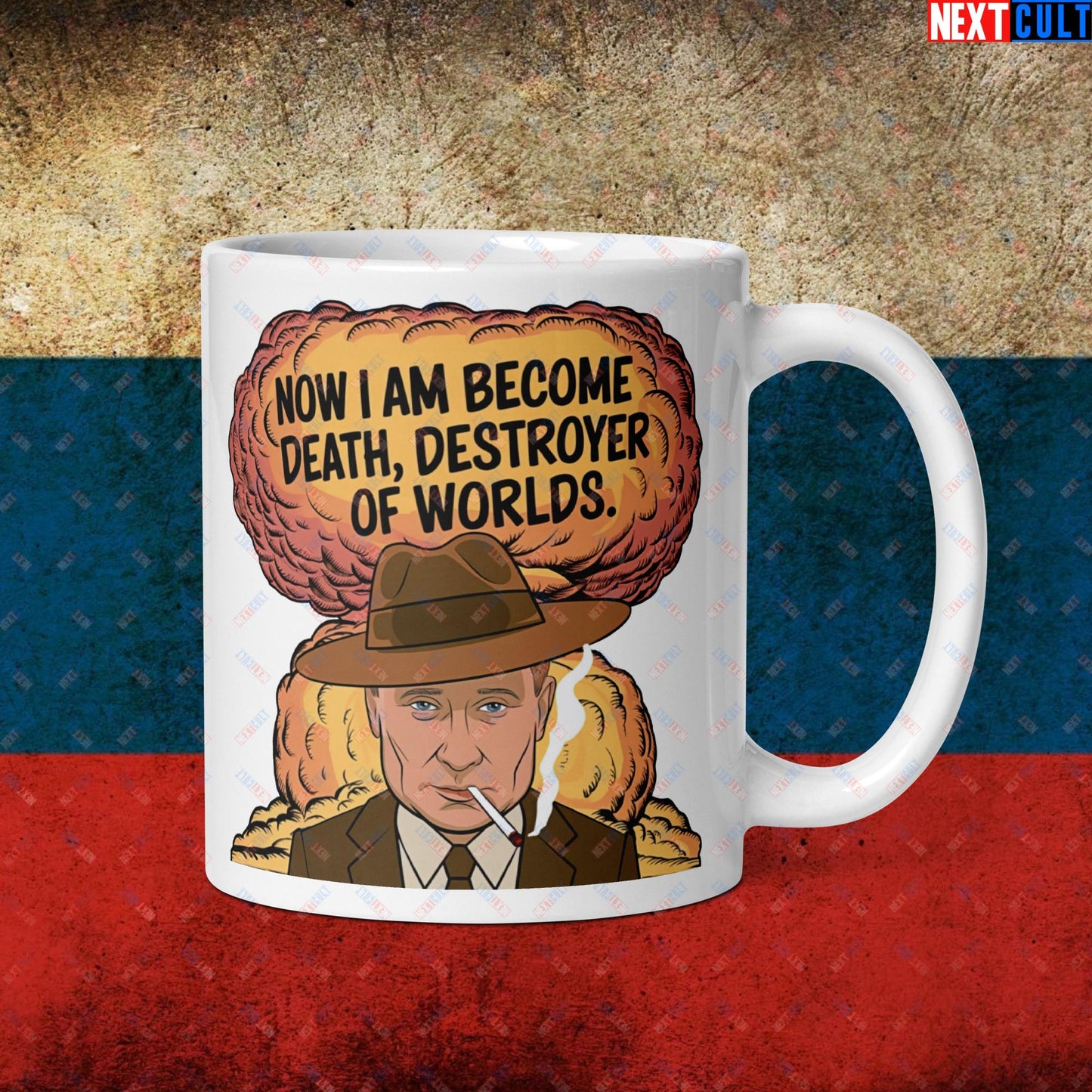 Anti Vladimir Putin Destroyer of Worlds Oppenheimer White glossy mug Next Cult Brand