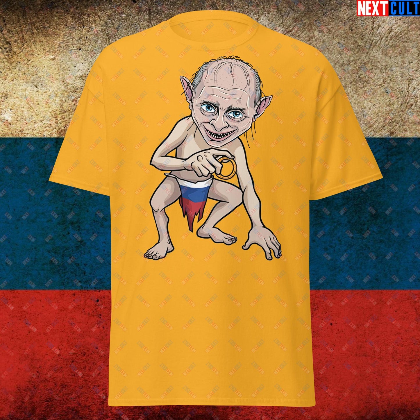 Anti Vladimir Putin Gollum Funny Unisex T-shirt Gold T-shirts Politics Vladimir Putin Next Cult Brand