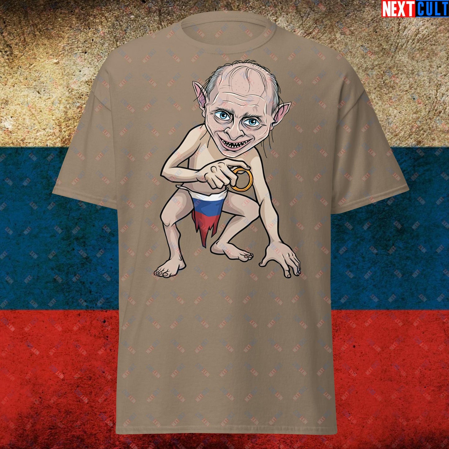 Anti Vladimir Putin Gollum Funny Unisex T-shirt Brown Savana T-shirts Politics Vladimir Putin Next Cult Brand