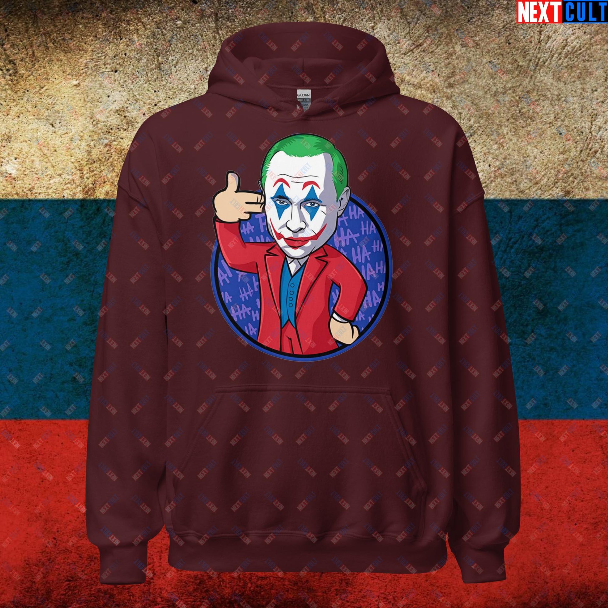 Anti Vladimir Putin Joker Unisex Hoodie Maroon Hoodies Politics Vladimir Putin Next Cult Brand